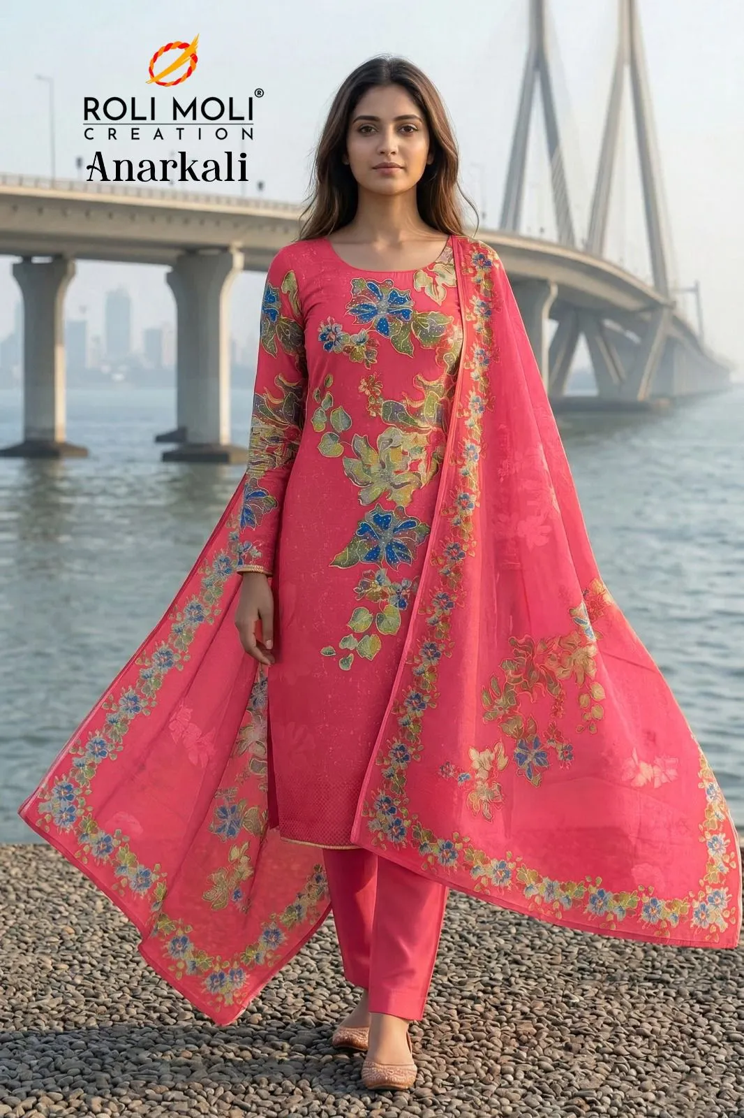 Roli Moli Anarkali Maslin Digital Printed Dress Material