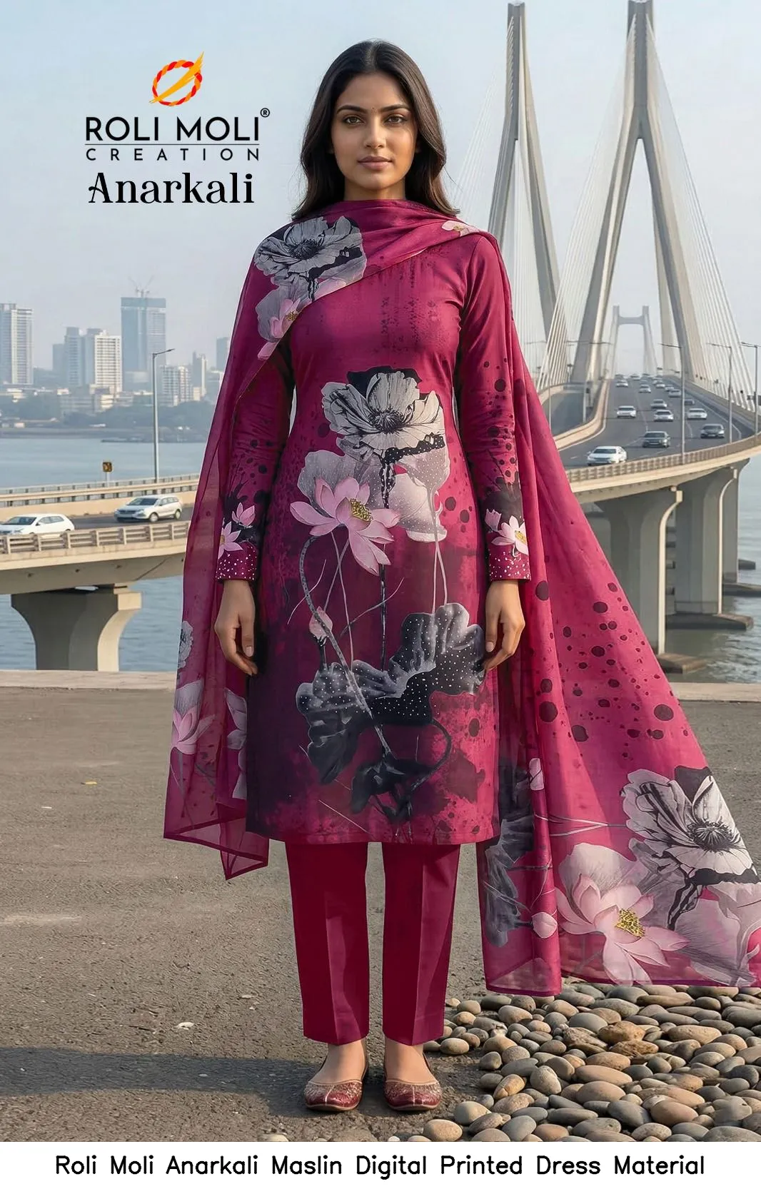 Roli Moli Anarkali Maslin Digital Printed Dress Material — Wholesale Salwar Suits, Roli Moli wholesale from Surat — view 16