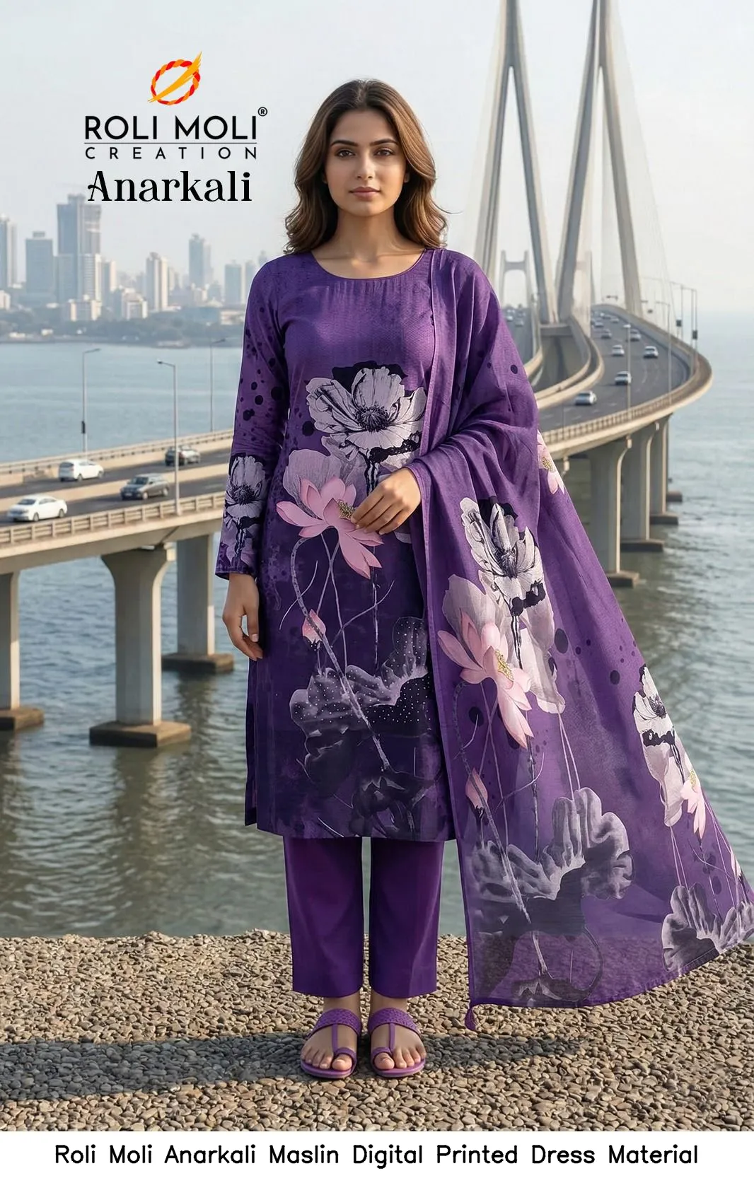 Roli Moli Anarkali Maslin Digital Printed Dress Material — Wholesale Salwar Suits, Roli Moli wholesale from Surat - Gallery Image 2