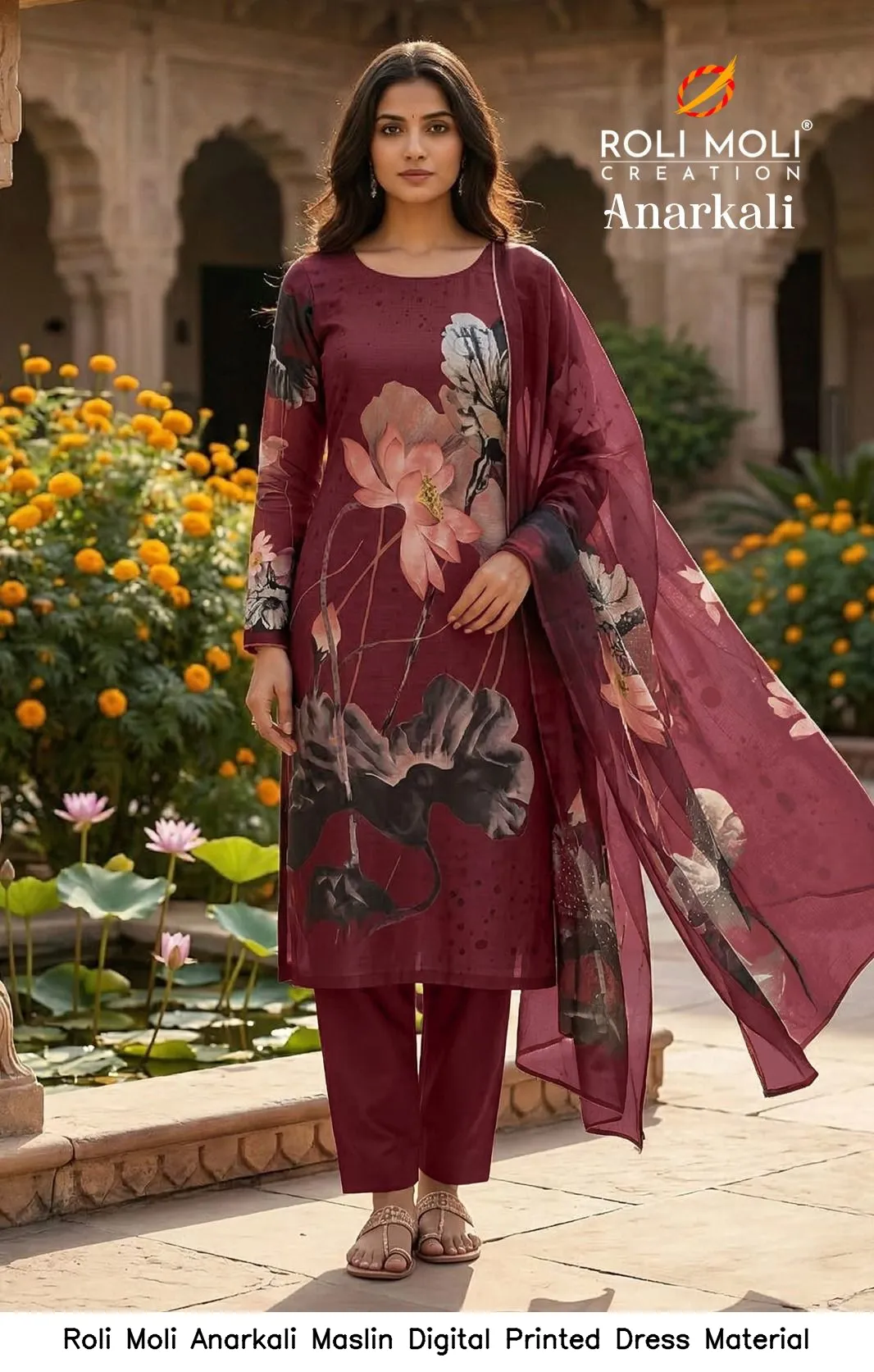 Roli Moli Anarkali Maslin Digital Printed Dress Material — Wholesale Salwar Suits, Roli Moli wholesale from Surat - Gallery Image 3