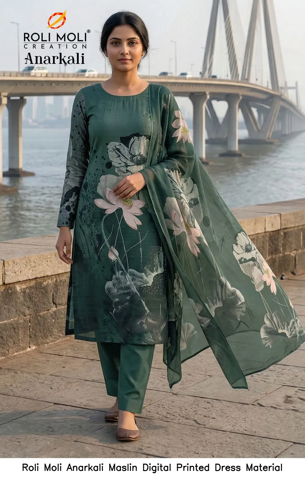 Roli Moli Anarkali Maslin Digital Printed Dress Material — Wholesale Salwar Suits, Roli Moli wholesale from Surat - Gallery Image 4