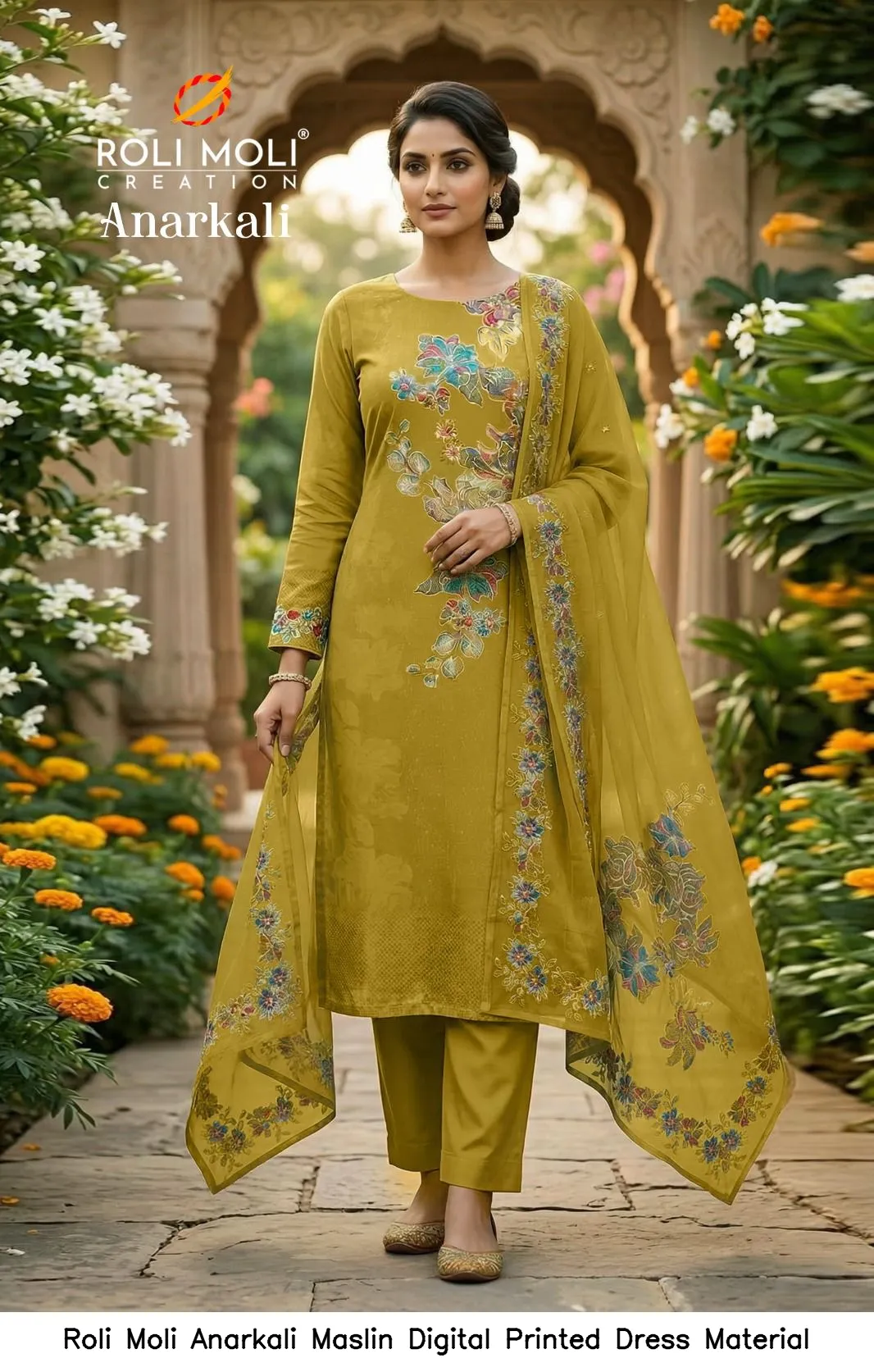 Roli Moli Anarkali Maslin Digital Printed Dress Material — Wholesale Salwar Suits, Roli Moli wholesale from Surat - Gallery Image 5