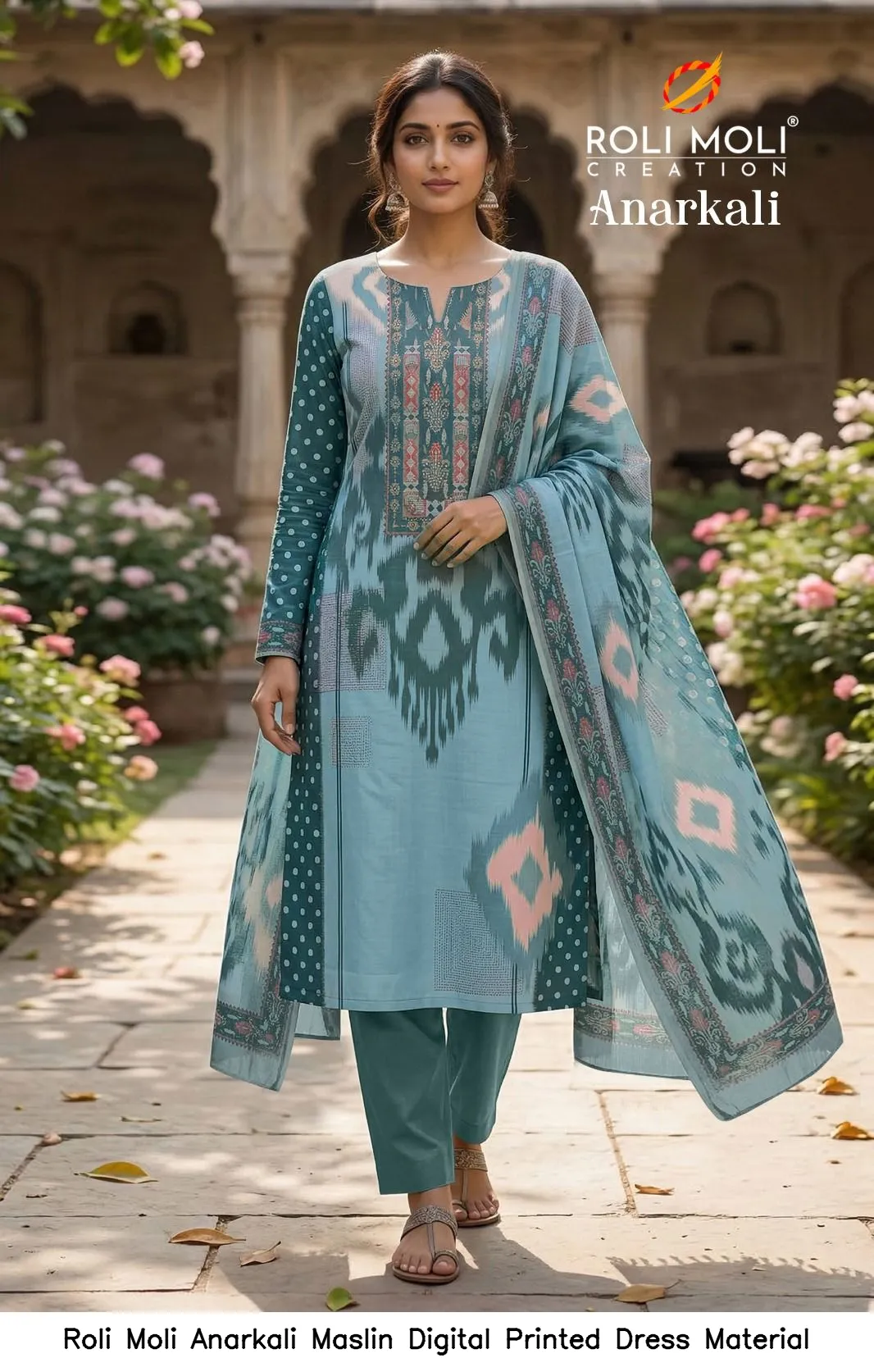Roli Moli Anarkali Maslin Digital Printed Dress Material — Wholesale Salwar Suits, Roli Moli wholesale from Surat - Gallery Image 6