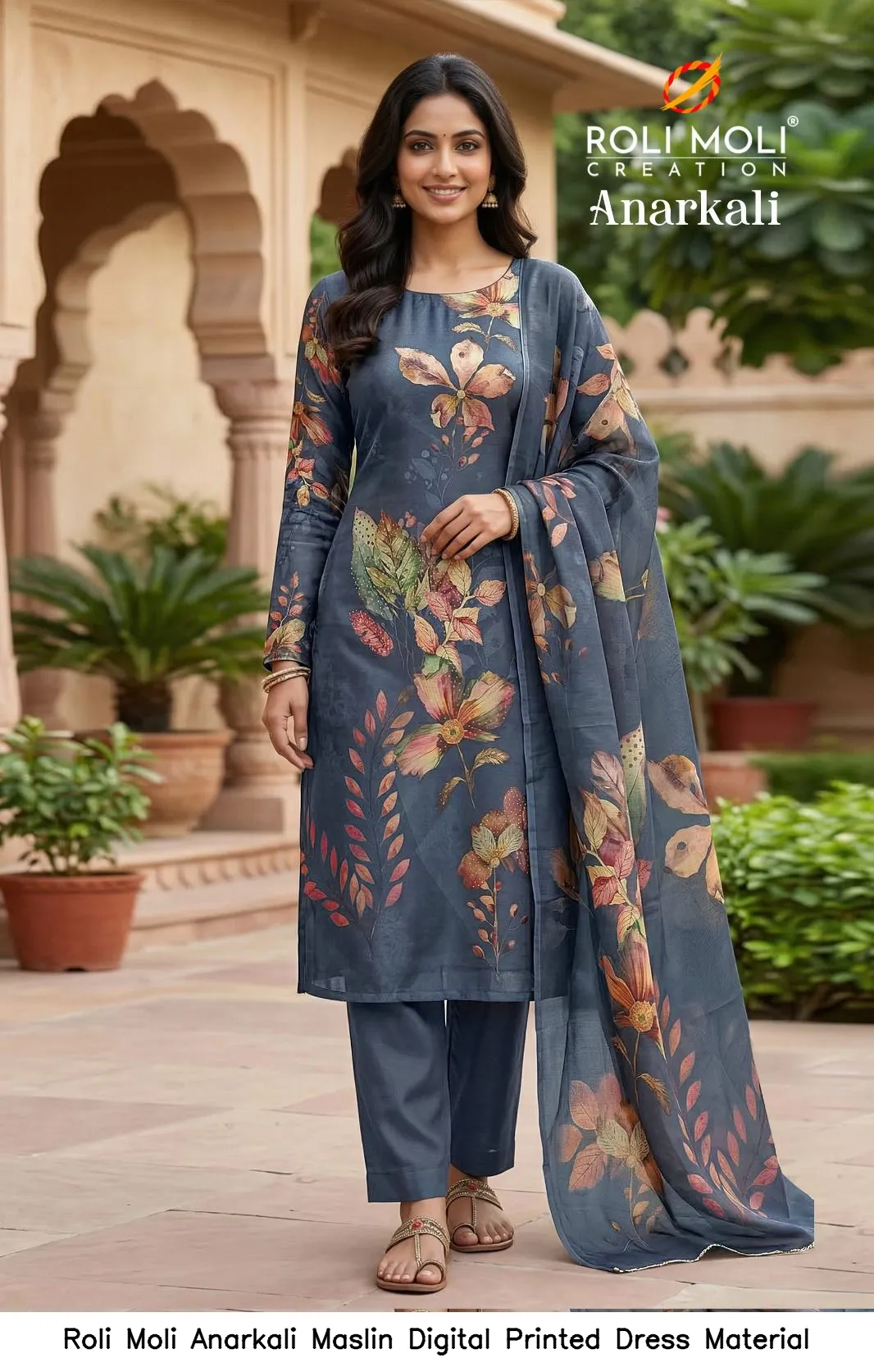Roli Moli Anarkali Maslin Digital Printed Dress Material — Wholesale Salwar Suits, Roli Moli wholesale from Surat - Gallery Image 7