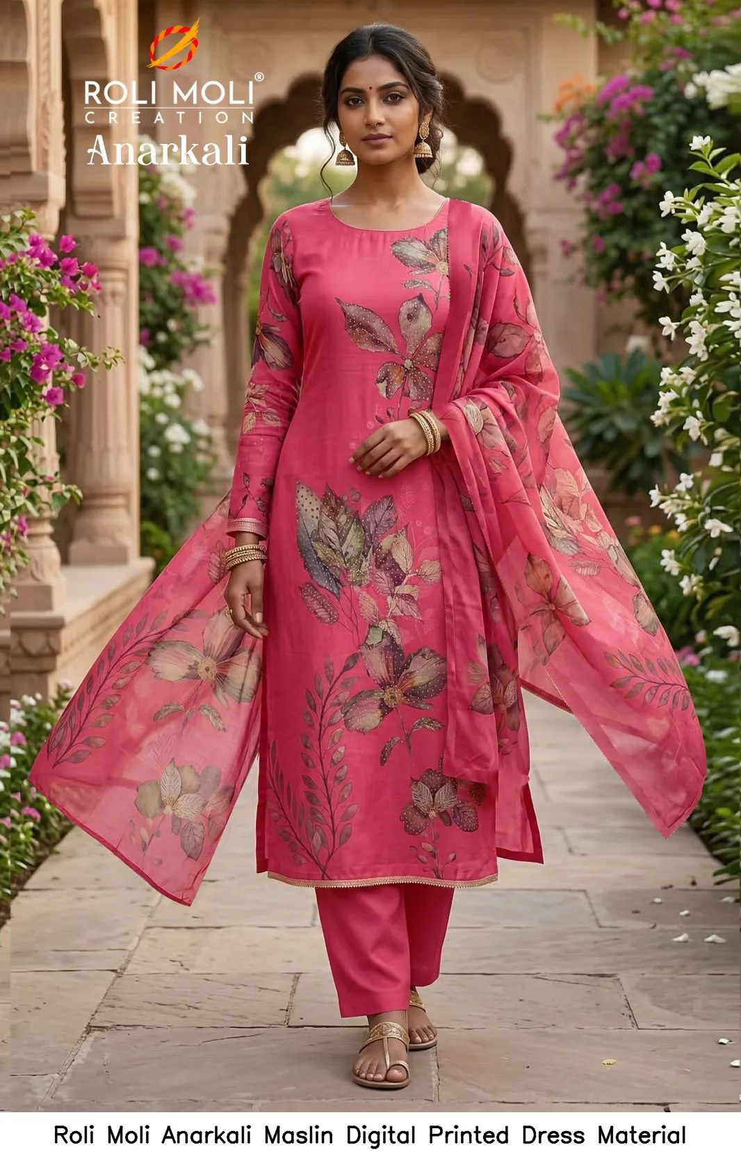 Roli Moli Anarkali Maslin Digital Printed Dress Material — Wholesale Salwar Suits, Roli Moli wholesale from Surat - Gallery Image 8