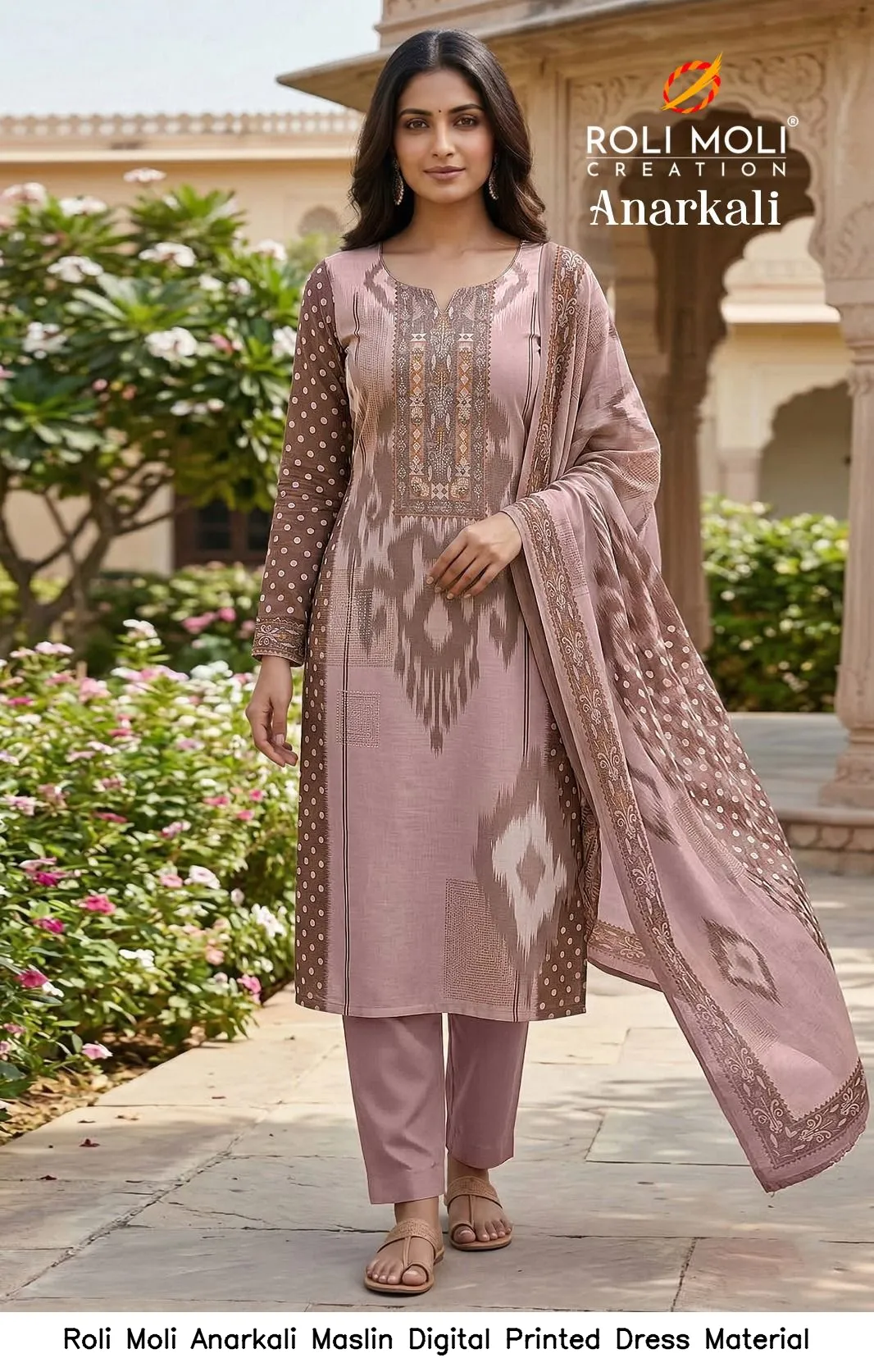 Roli Moli Anarkali Maslin Digital Printed Dress Material — Wholesale Salwar Suits, Roli Moli wholesale from Surat - Gallery Image 9