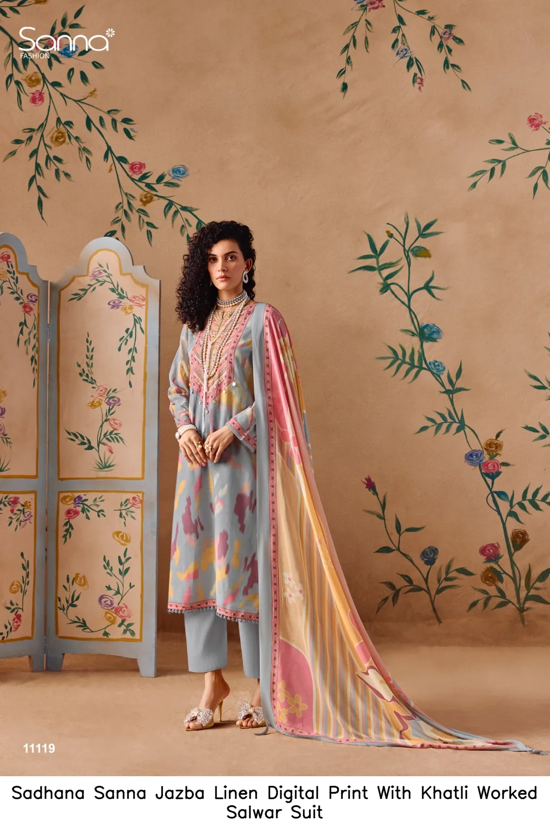 Sadhana Sanna Jazba Linen Digital Print With Khatli Worked Salwar Suit — Wholesale Salwar Suits, Sadhana Fashion wholesale from Surat — view 6