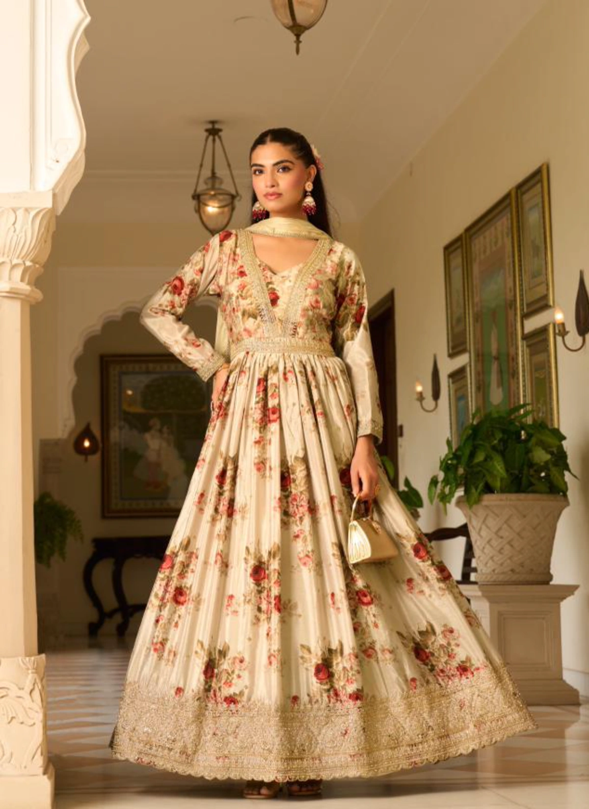 Sanika Jagmag Chinon Silk Designer Gown With Dupatta Set — Wholesale Designer Salwar Suits, Sanika wholesale from Surat — view 5