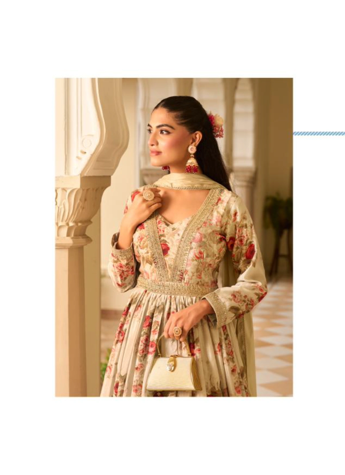 Sanika Jagmag Chinon Silk Designer Gown With Dupatta Set — Wholesale Designer Salwar Suits, Sanika wholesale from Surat - Gallery Image 4