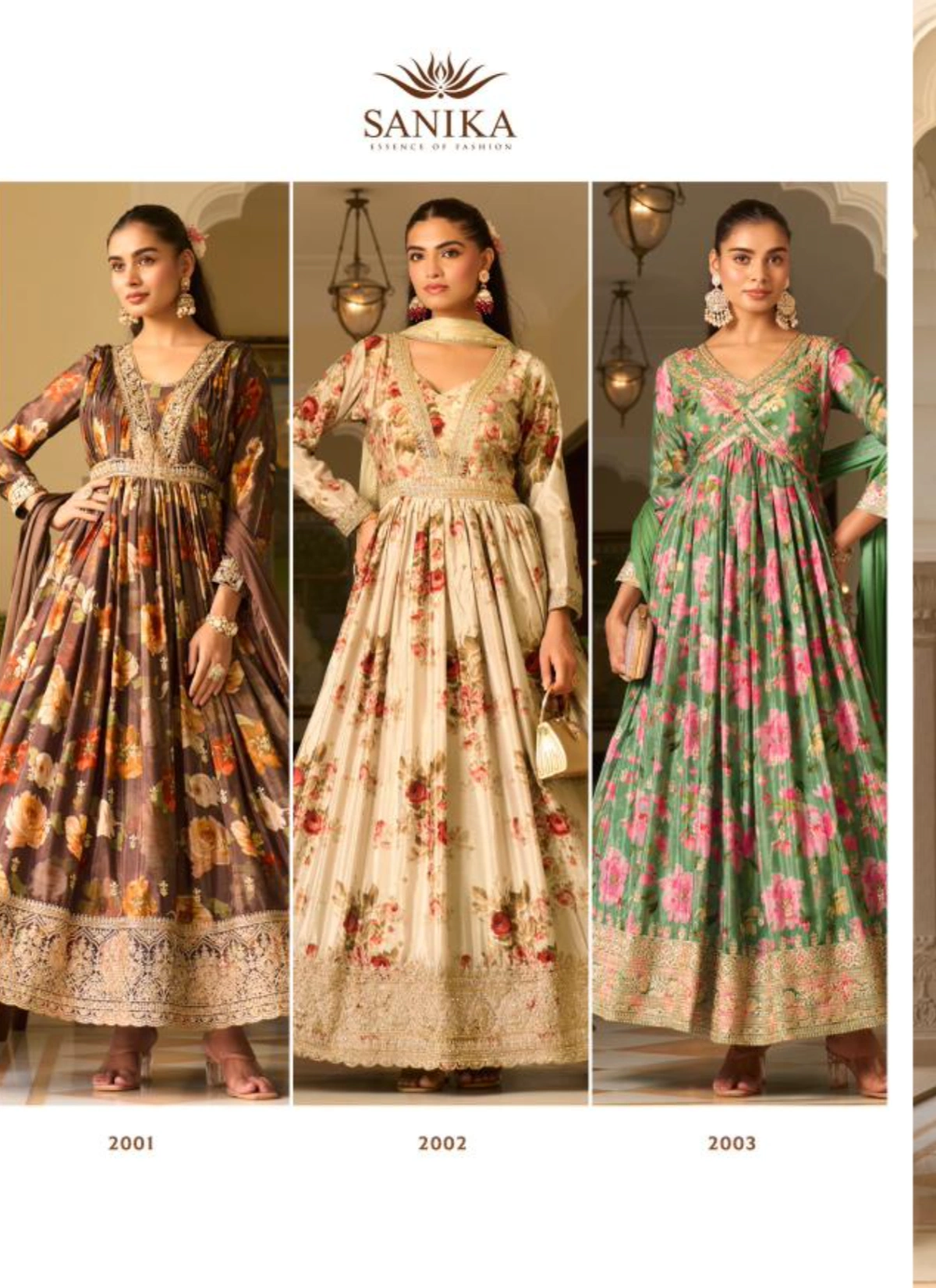 Sanika Jagmag Chinon Silk Designer Gown With Dupatta Set — Wholesale Designer Salwar Suits, Sanika wholesale from Surat - Gallery Image 3