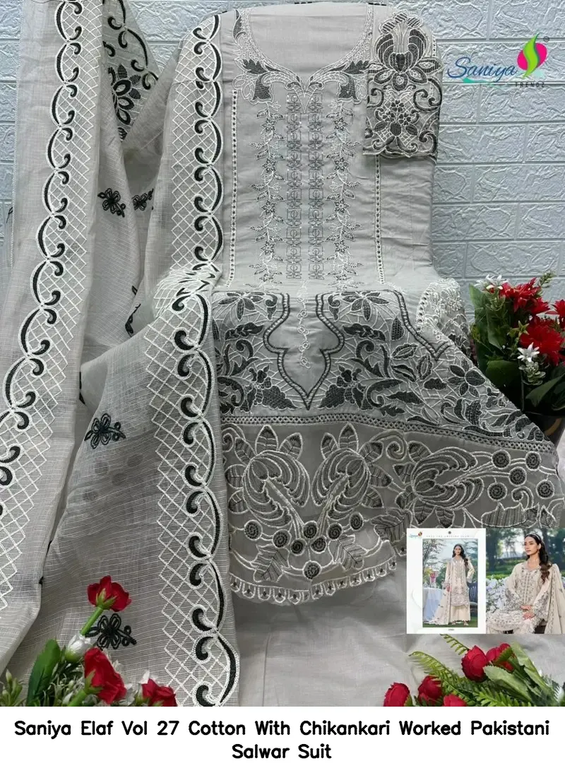 Saniya Elaf Vol 27 Cotton With Chikankari Worked Pakistani Salwar Suit — Wholesale Pakistani Suits, Saniya wholesale from Surat — view 2