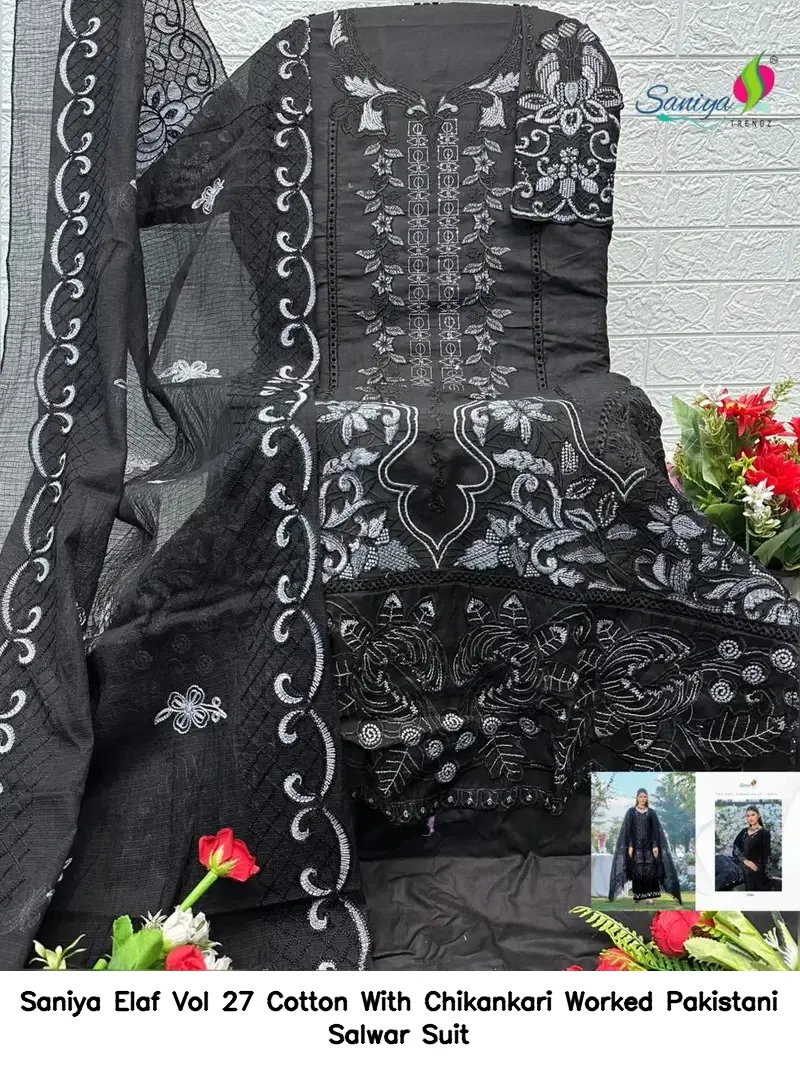 Saniya Elaf Vol 27 Cotton With Chikankari Worked Pakistani Salwar Suit — Wholesale Pakistani Suits, Saniya wholesale from Surat — view 3
