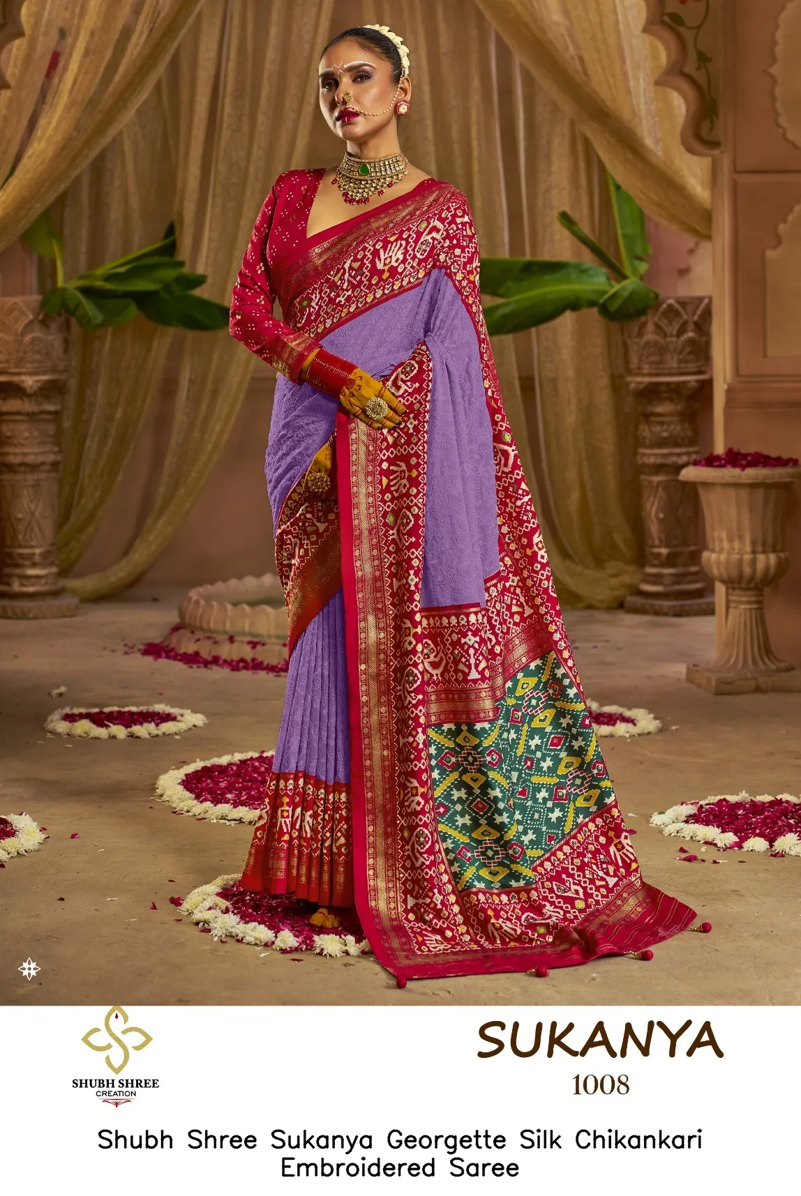 Shubh Shree Sukanya Georgette Silk Chikankari Embroidered Saree — Wholesale Sarees, Shubh Shree wholesale from Surat - Gallery Image 2