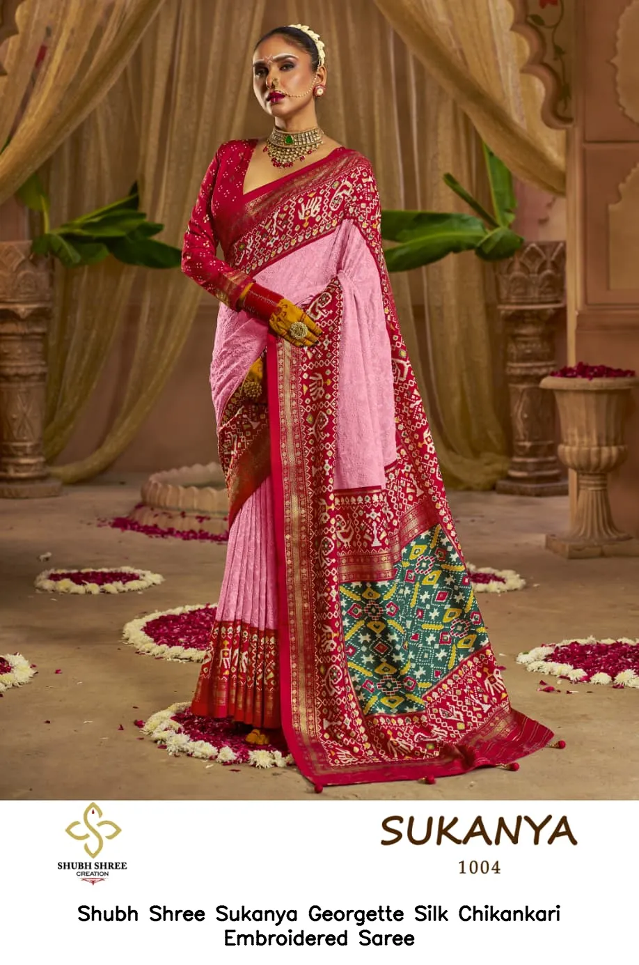 Shubh Shree Sukanya Georgette Silk Chikankari Embroidered Saree — Wholesale Sarees, Shubh Shree wholesale from Surat - Gallery Image 4