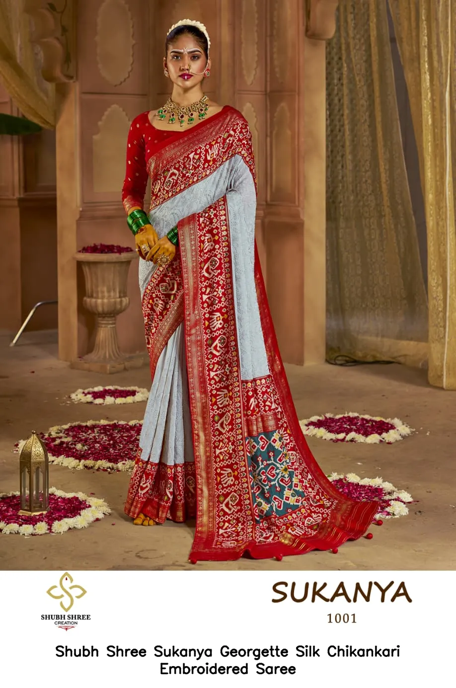 Shubh Shree Sukanya Georgette Silk Chikankari Embroidered Saree — Wholesale Sarees, Shubh Shree wholesale from Surat — view 8