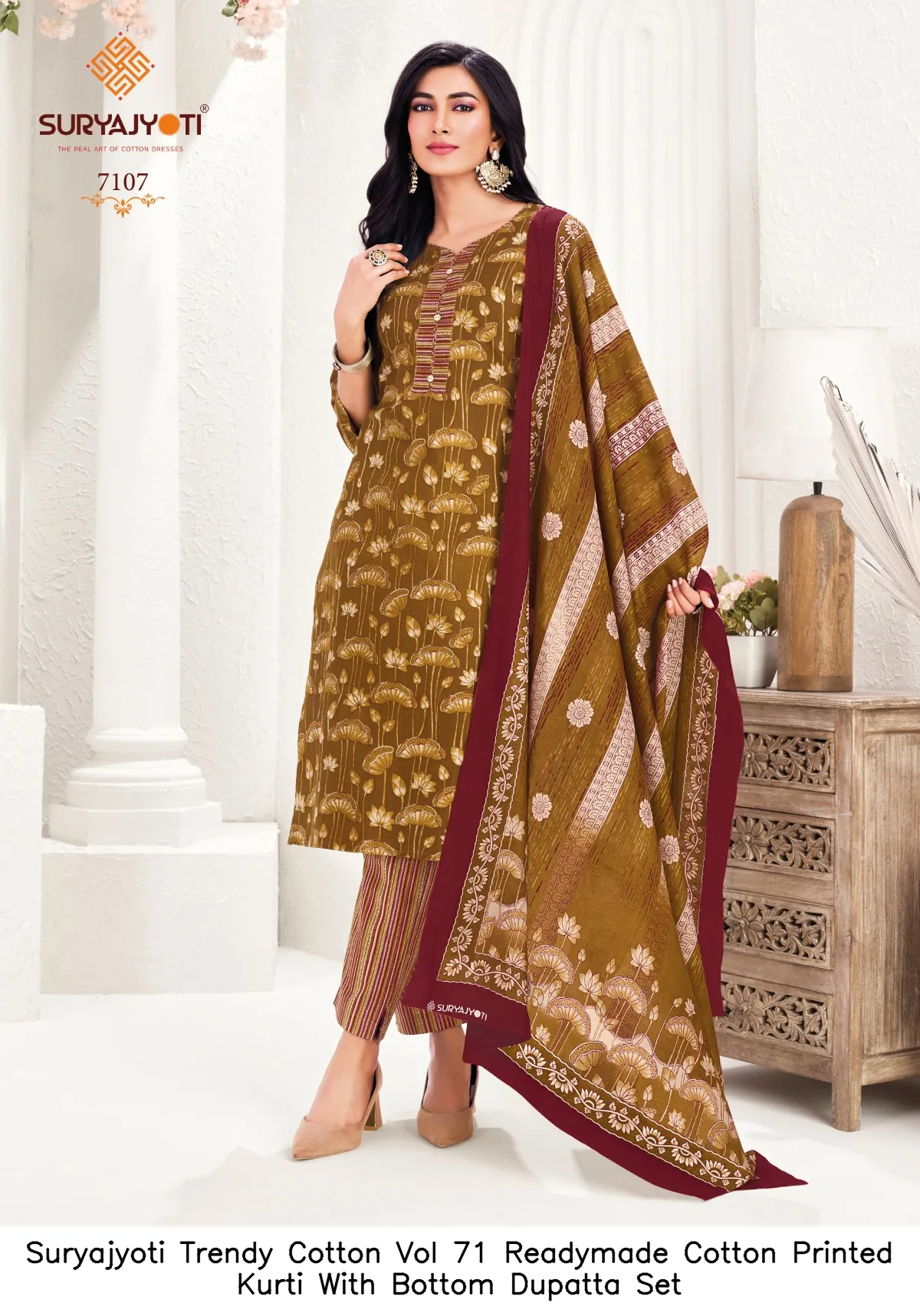 Suryajyoti Trendy Cotton Vol 71 Readymade Cotton Printed Kurti With Bottom Dupatta Set — Wholesale Cotton Kurti Pant Set, Suryajyoti wholesale from Surat — view 10