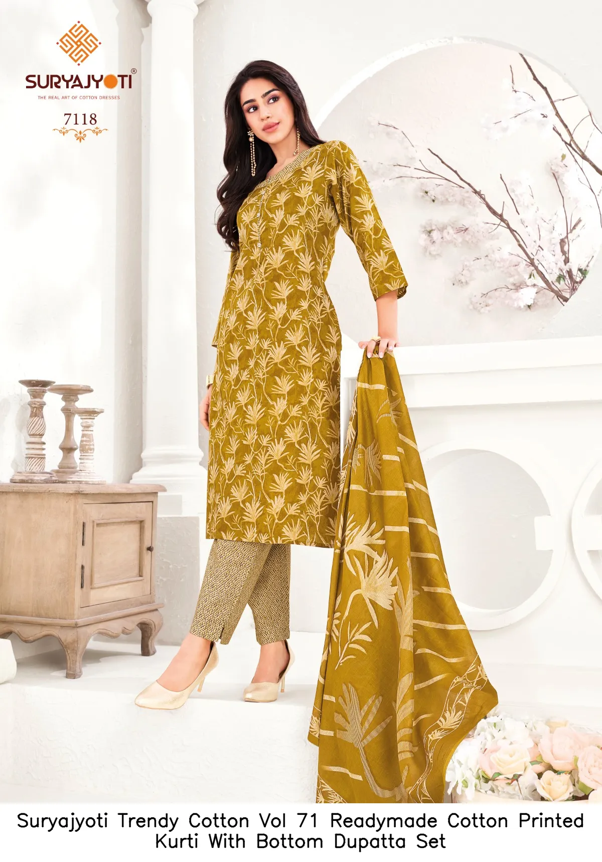 Suryajyoti Trendy Cotton Vol 71 Readymade Cotton Printed Kurti With Bottom Dupatta Set — Wholesale Cotton Kurti Pant Set, Suryajyoti wholesale from Surat — view 11
