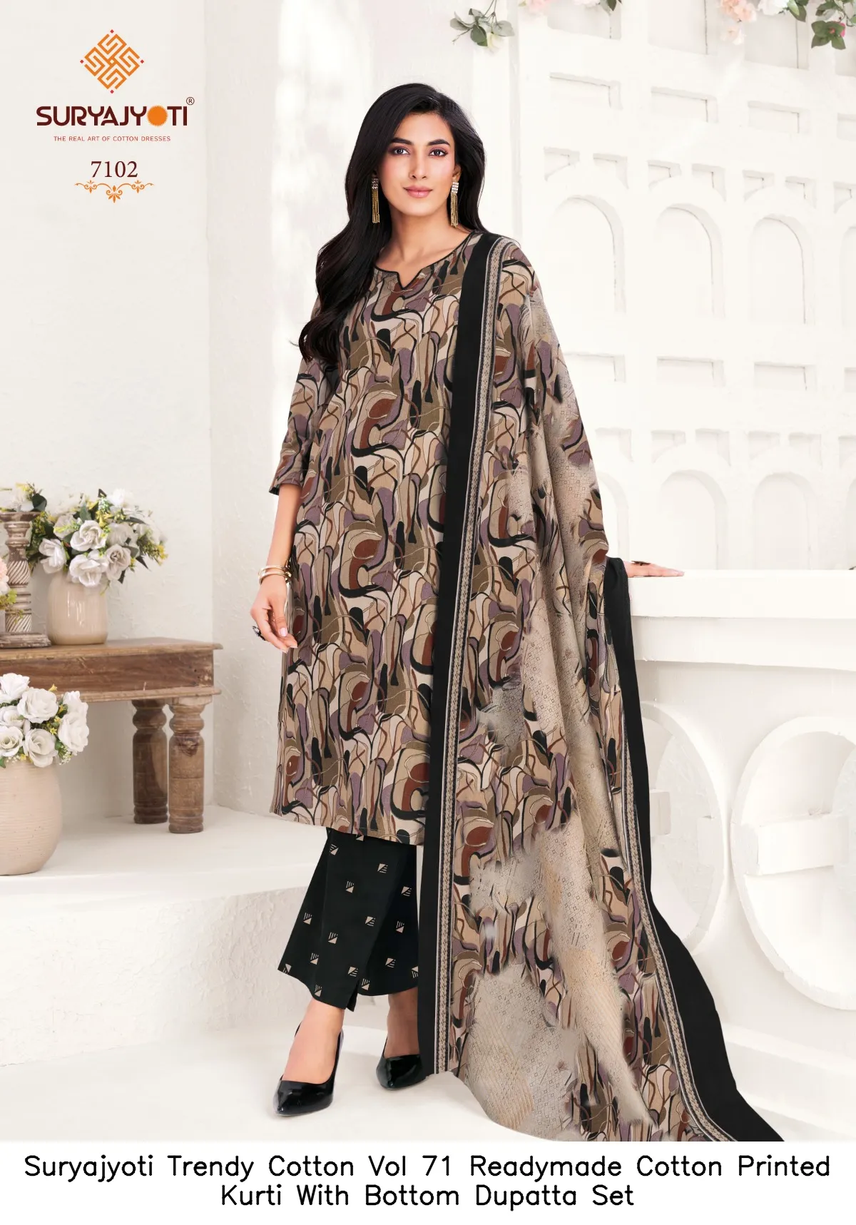 Suryajyoti Trendy Cotton Vol 71 Readymade Cotton Printed Kurti With Bottom Dupatta Set — Wholesale Cotton Kurti Pant Set, Suryajyoti wholesale from Surat — view 14