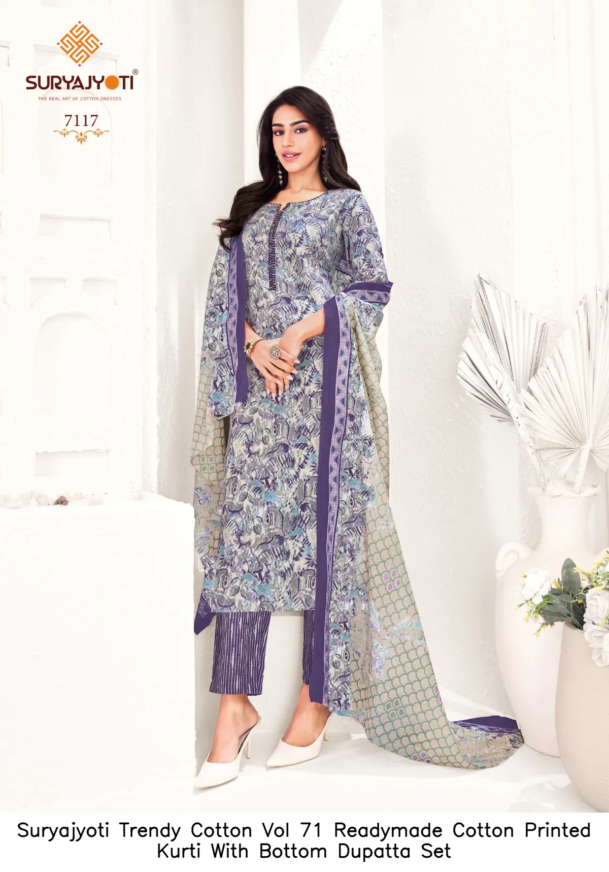 Suryajyoti Trendy Cotton Vol 71 Readymade Cotton Printed Kurti With Bottom Dupatta Set — Wholesale Cotton Kurti Pant Set, Suryajyoti wholesale from Surat — view 17