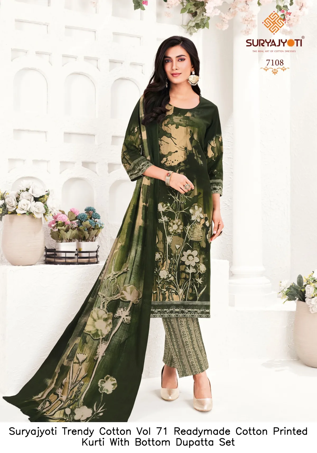 Suryajyoti Trendy Cotton Vol 71 Readymade Cotton Printed Kurti With Bottom Dupatta Set — Wholesale Cotton Kurti Pant Set, Suryajyoti wholesale from Surat — view 18