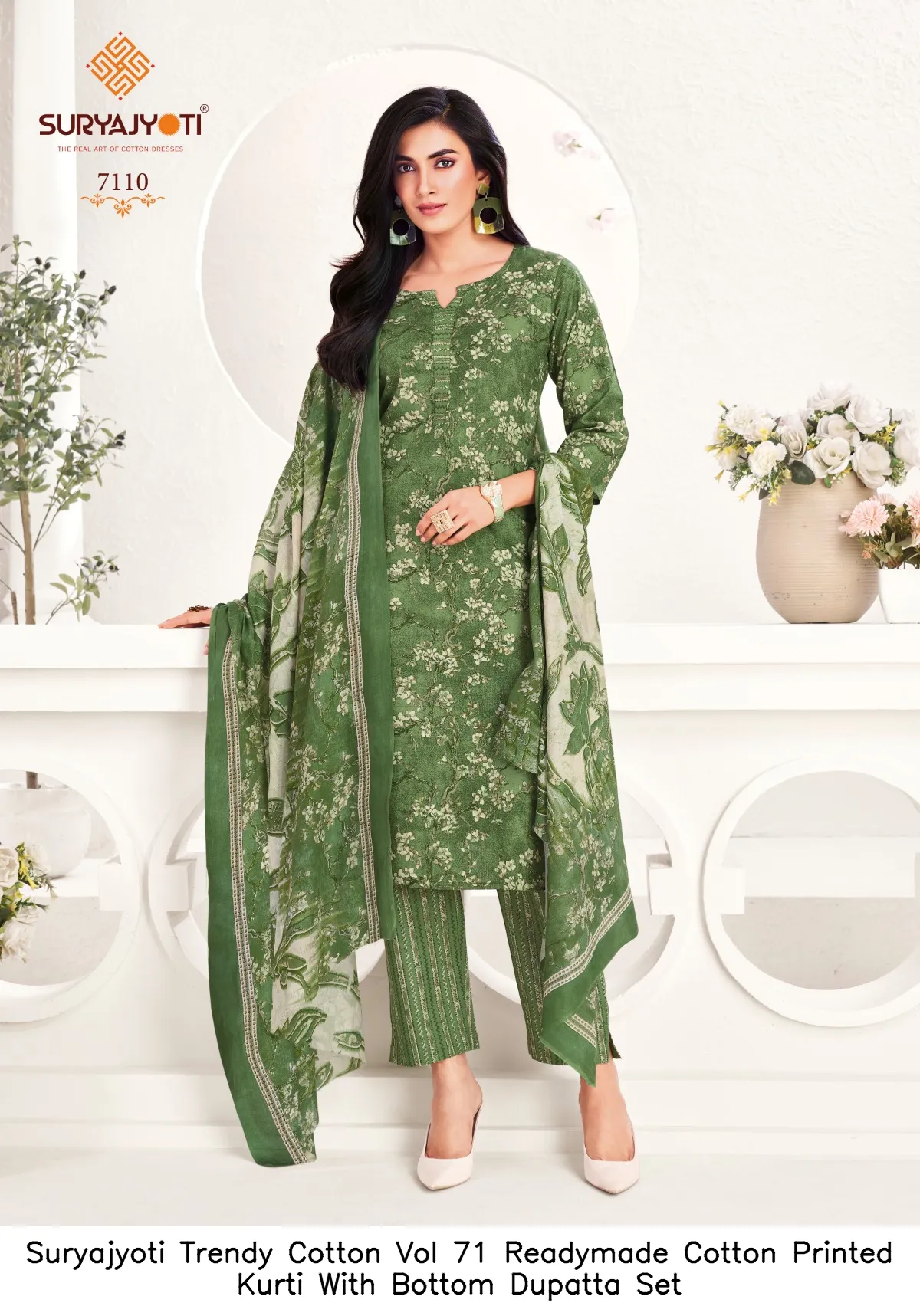 Suryajyoti Trendy Cotton Vol 71 Readymade Cotton Printed Kurti With Bottom Dupatta Set — Wholesale Cotton Kurti Pant Set, Suryajyoti wholesale from Surat — view 6