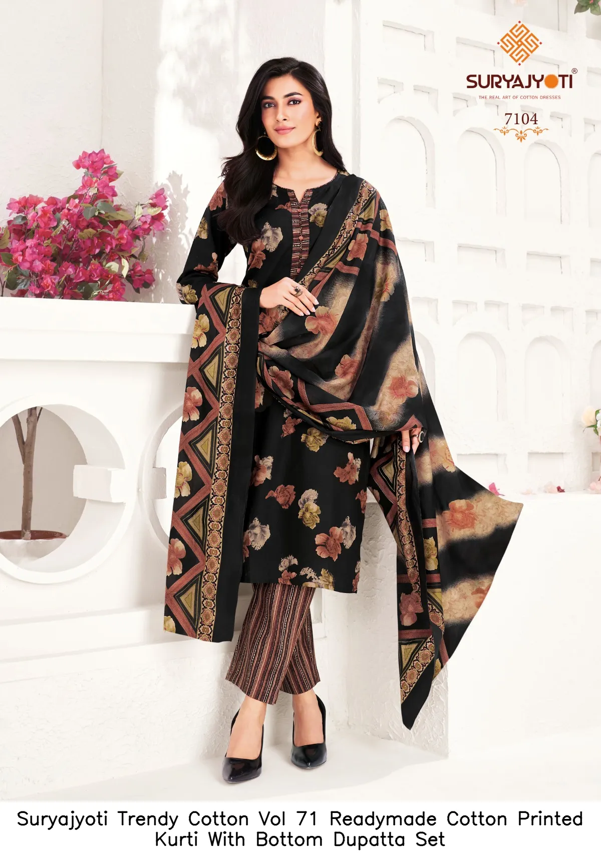 Suryajyoti Trendy Cotton Vol 71 Readymade Cotton Printed Kurti With Bottom Dupatta Set — Wholesale Cotton Kurti Pant Set, Suryajyoti wholesale from Surat — view 8