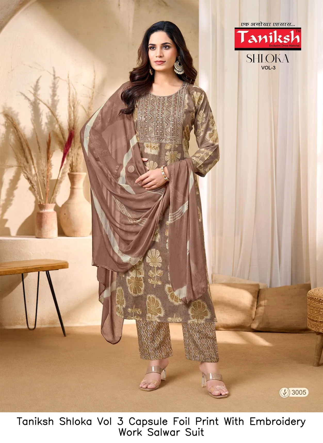 Taniksh Shloka Vol 3 Capsule Foil Print With Embroidery Work Salwar Suit — Wholesale Cotton Kurti Pant Set, Taniksh wholesale from Surat — view 3