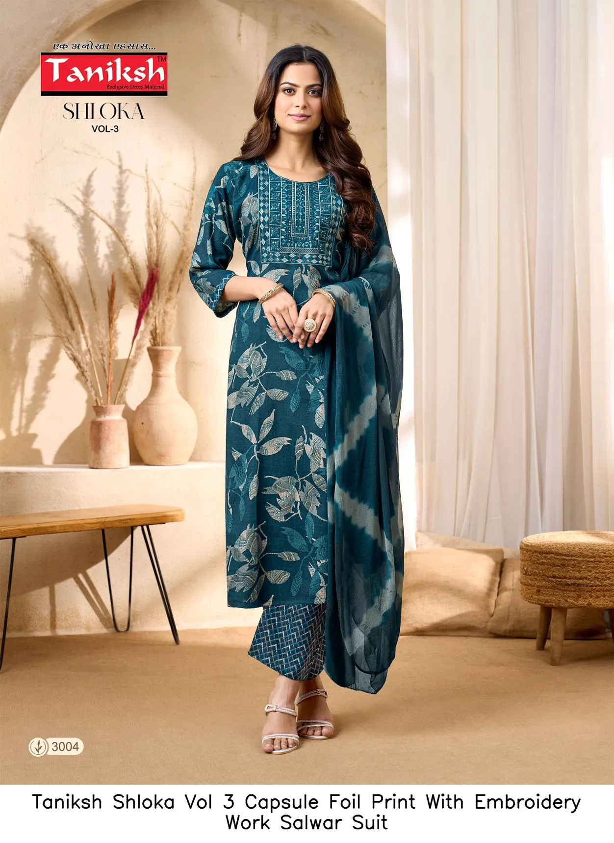 Taniksh Shloka Vol 3 Capsule Foil Print With Embroidery Work Salwar Suit — Wholesale Cotton Kurti Pant Set, Taniksh wholesale from Surat — view 9