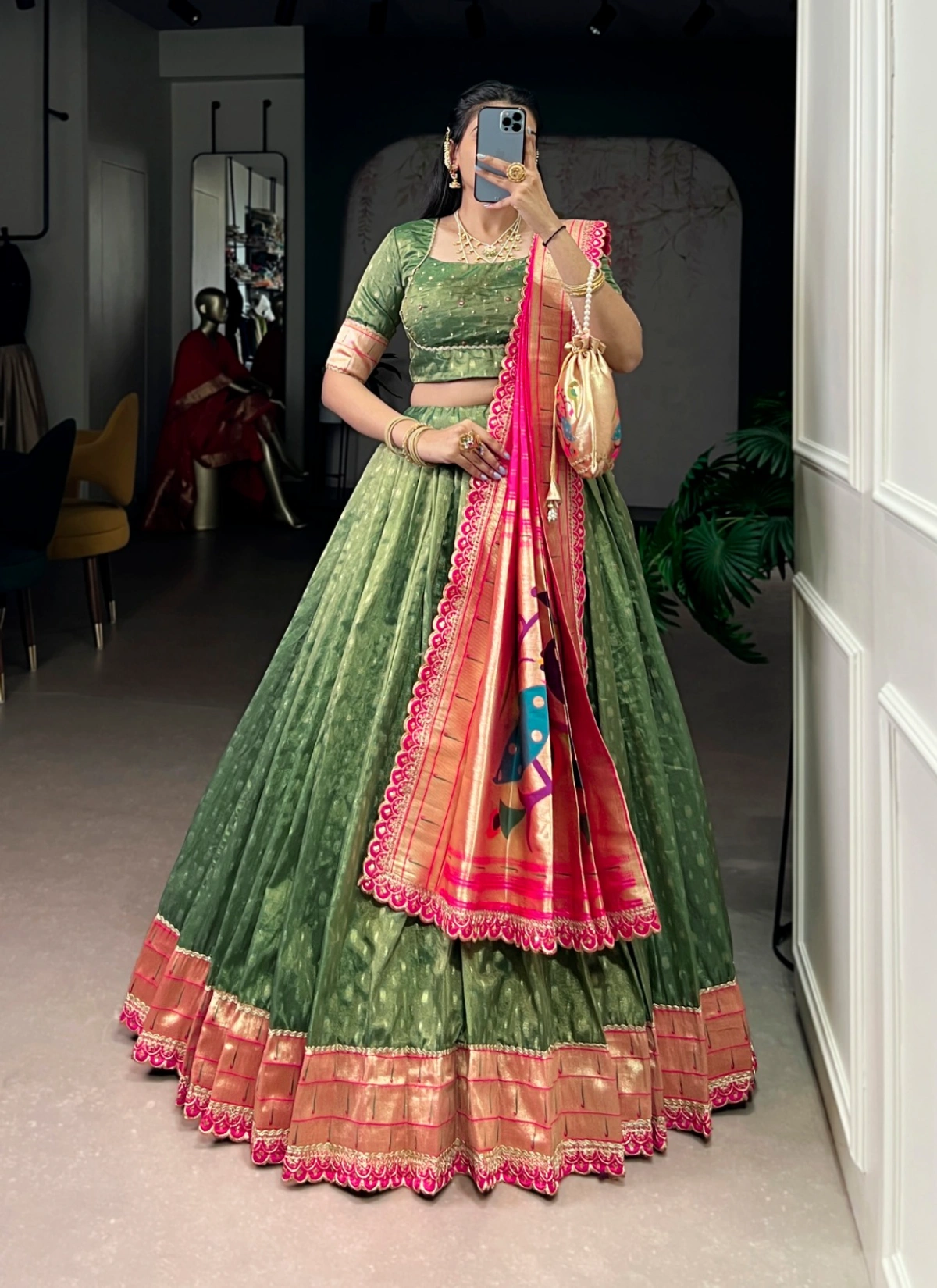 Taraa L 2032 Shimmer Organza Zari Weaving Paithani Lehenga Choli Set