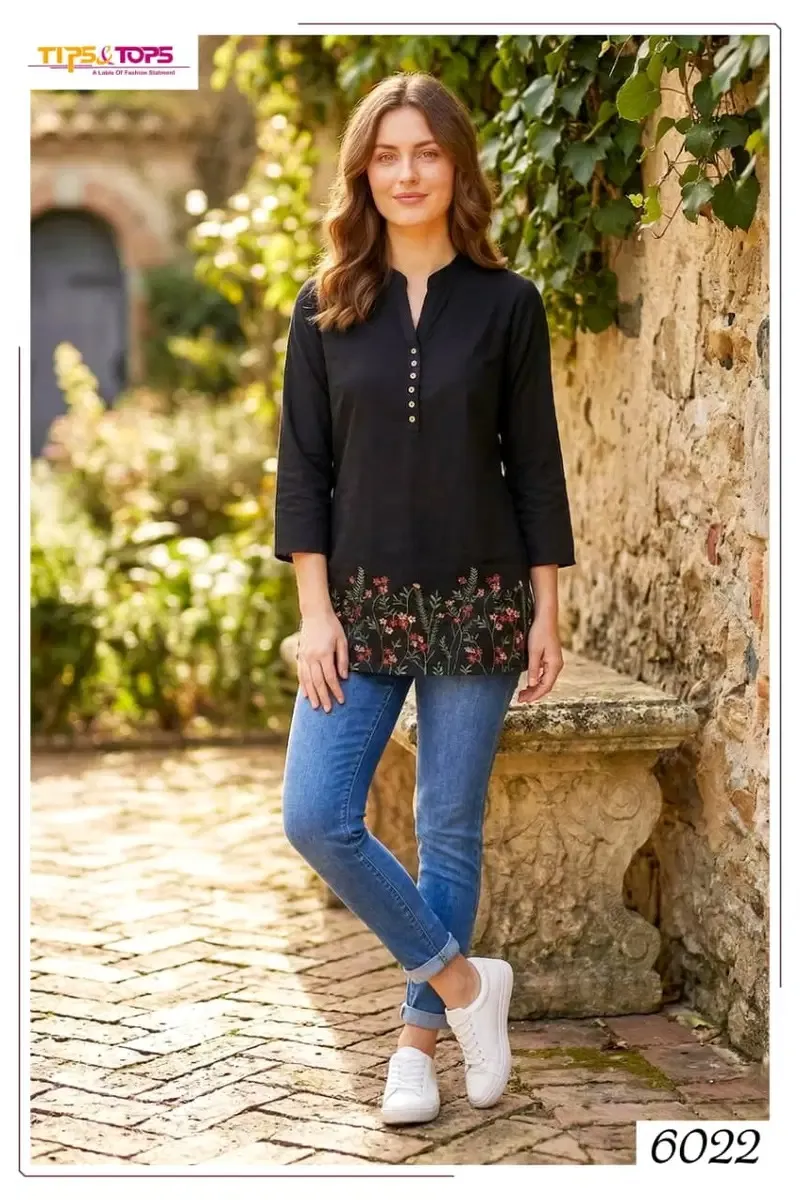 Tips And Tops Polo Short Kurti Rayon Embroidered Short Top