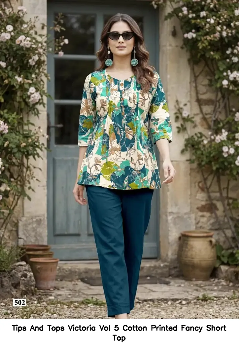 Tips And Tops Victoria Vol 5 Cotton Printed Fancy Short Top — Rayon Kurti, Tips And Tops wholesale from Surat — view 2