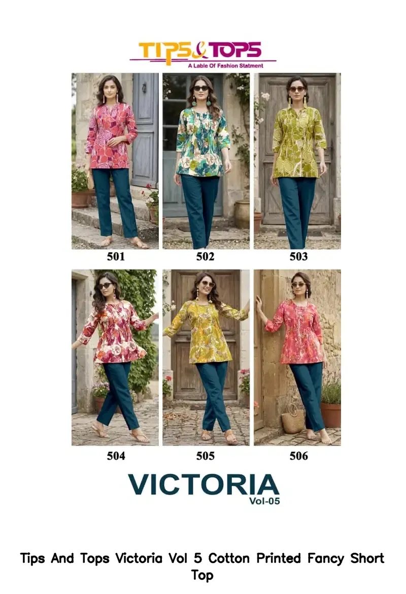 Tips And Tops Victoria Vol 5 Cotton Printed Fancy Short Top — Rayon Kurti, Tips And Tops wholesale from Surat — view 3
