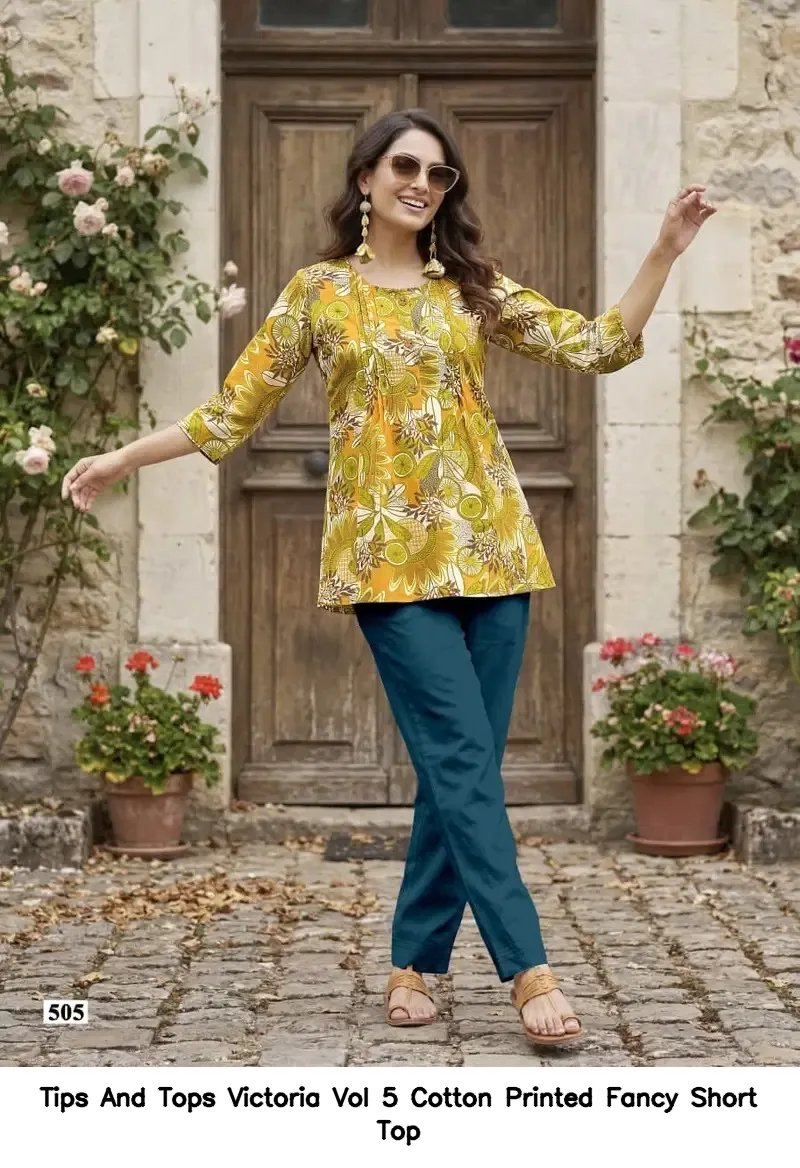 Tips And Tops Victoria Vol 5 Cotton Printed Fancy Short Top — Rayon Kurti, Tips And Tops wholesale from Surat — view 4