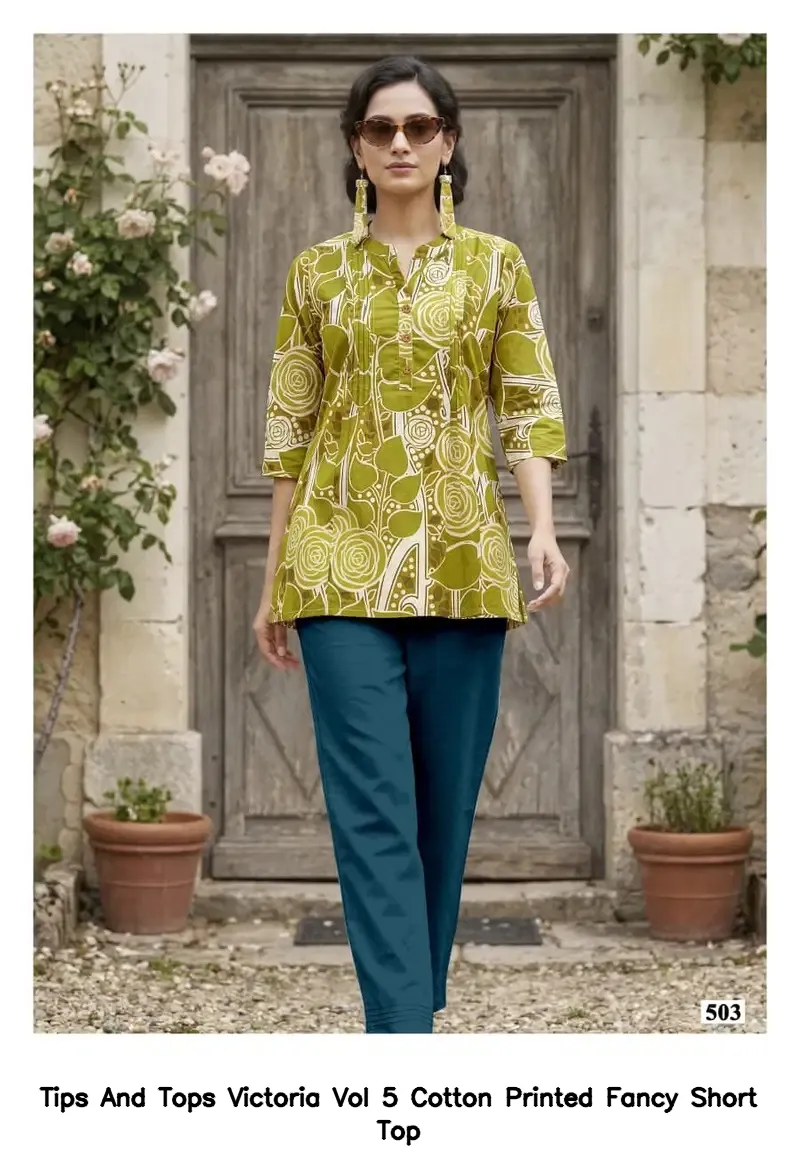 Tips And Tops Victoria Vol 5 Cotton Printed Fancy Short Top — Rayon Kurti, Tips And Tops wholesale from Surat — view 6