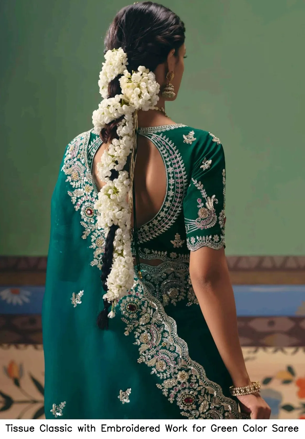 Tissue Classic with Embroidered Work for Green Color Saree — Wholesale Sarees, Vardan Ethnic wholesale from Surat - Gallery Image 3