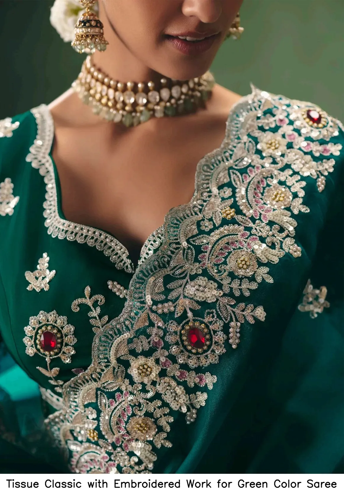 Tissue Classic with Embroidered Work for Green Color Saree — Wholesale Sarees, Vardan Ethnic wholesale from Surat — view 5