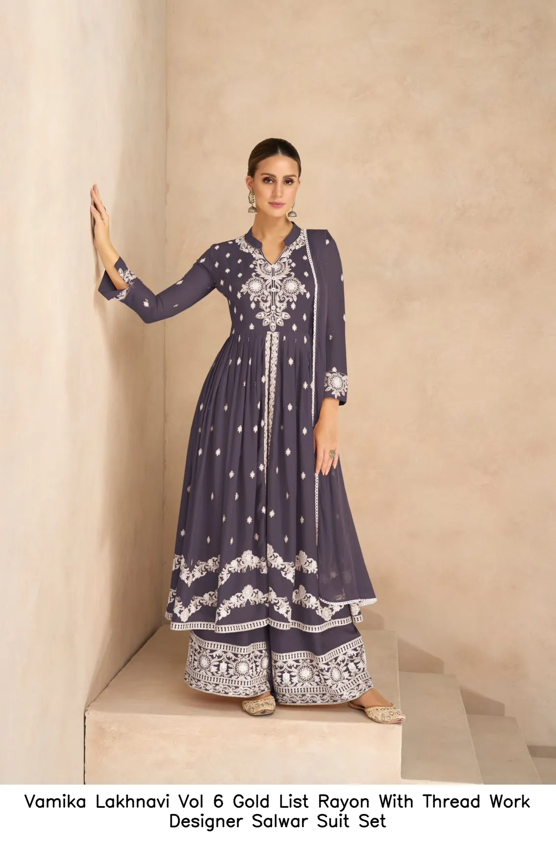 Vamika Lakhnavi Vol 6 Gold List Rayon With Thread Work Designer Salwar Suit Set — Wholesale Kurti With Bottom Dupatta, vamika wholesale from Surat — view 2