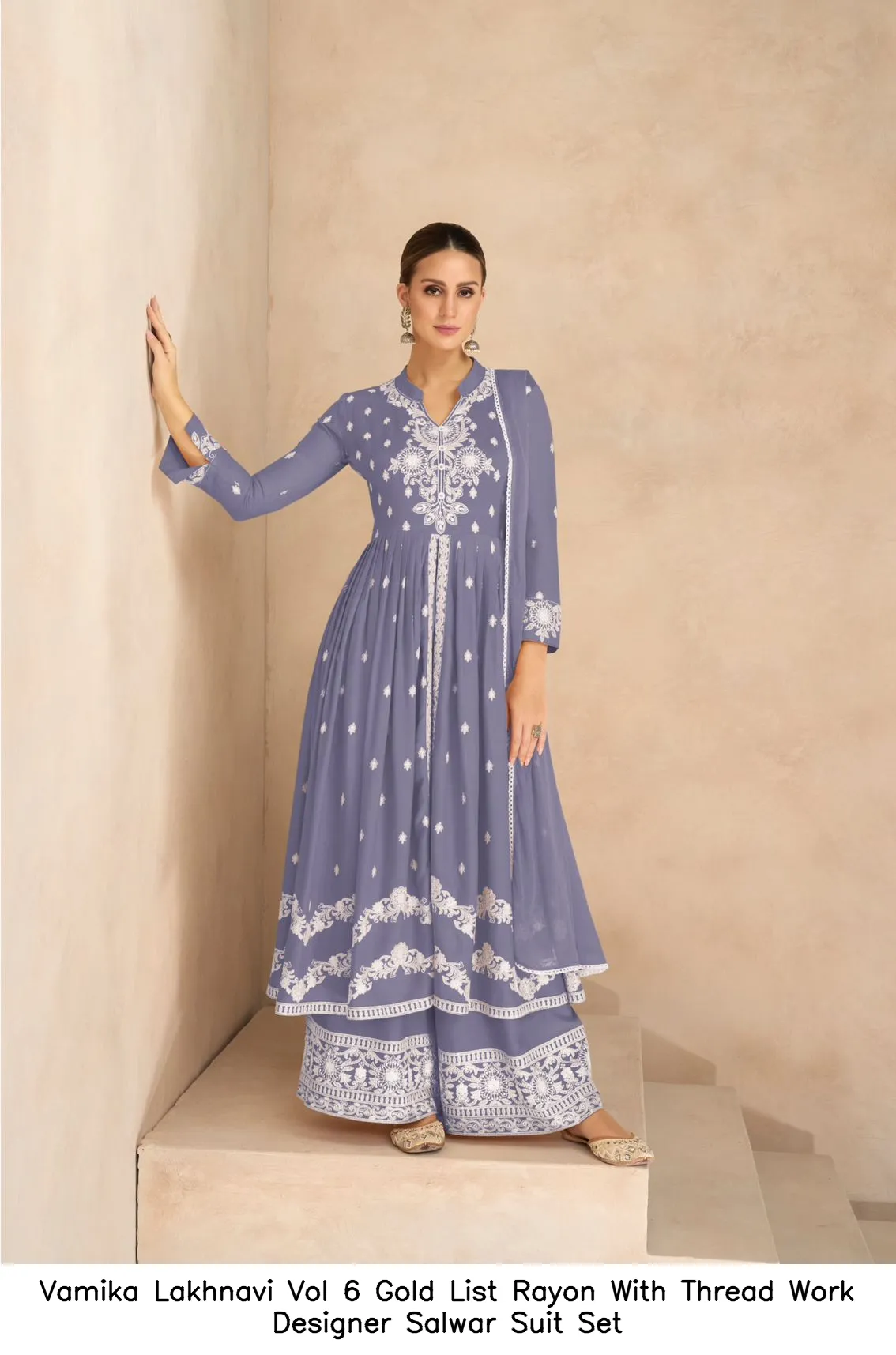 Vamika Lakhnavi Vol 6 Gold List Rayon With Thread Work Designer Salwar Suit Set — Wholesale Kurti With Bottom Dupatta, vamika wholesale from Surat — view 3