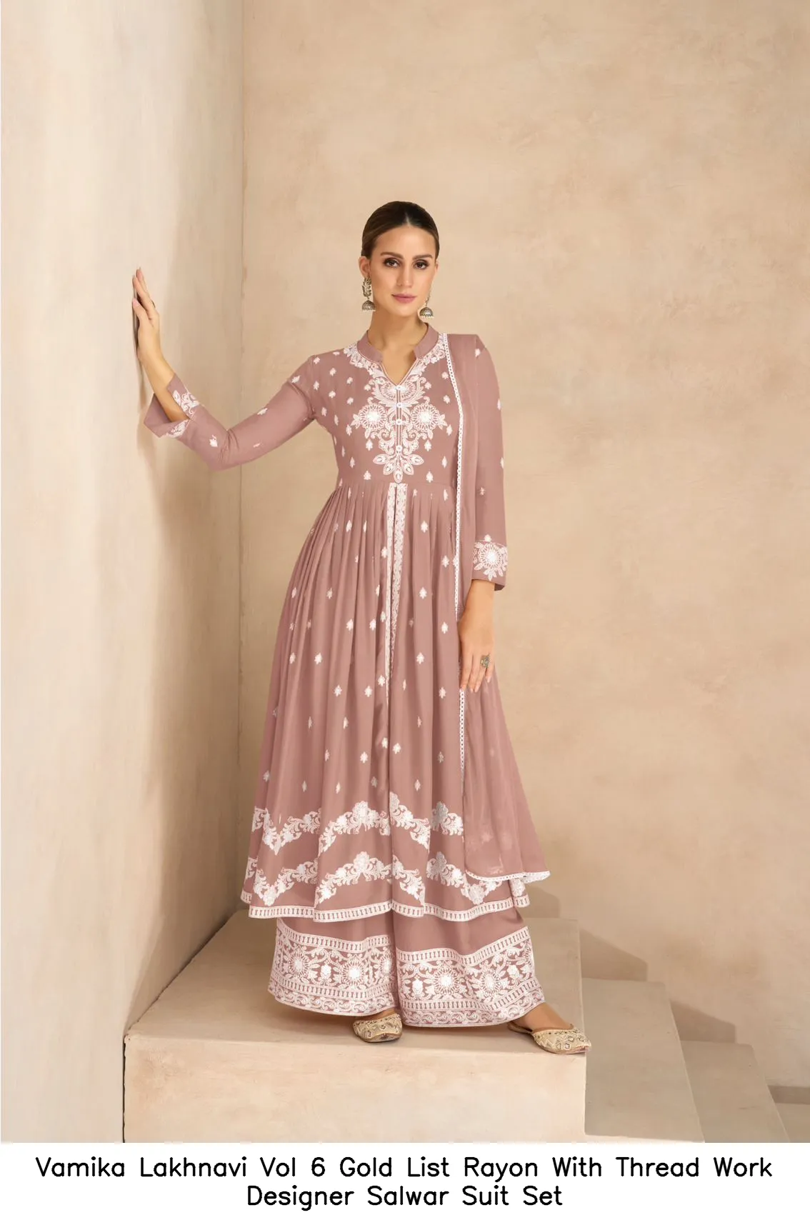Vamika Lakhnavi Vol 6 Gold List Rayon With Thread Work Designer Salwar Suit Set — Wholesale Kurti With Bottom Dupatta, vamika wholesale from Surat — view 5