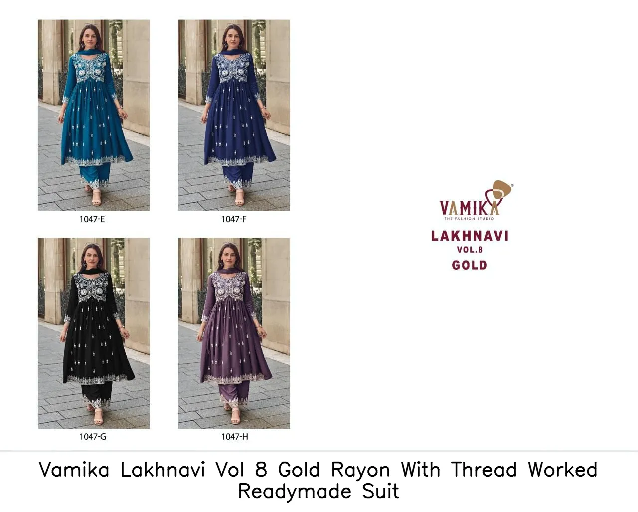 Vamika Lakhnavi Vol 8 Gold Rayon With Thread Worked Readymade Suit — Wholesale Readymade Pakistani Suits, vamika wholesale from Surat — view 2