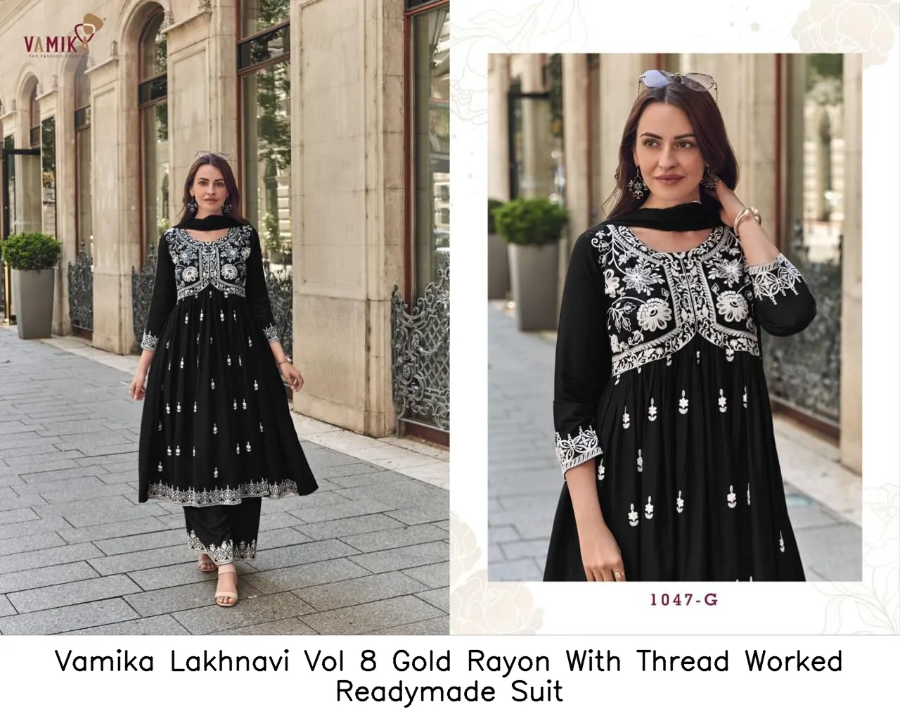 Vamika Lakhnavi Vol 8 Gold Rayon With Thread Worked Readymade Suit — Wholesale Readymade Pakistani Suits, vamika wholesale from Surat — view 3