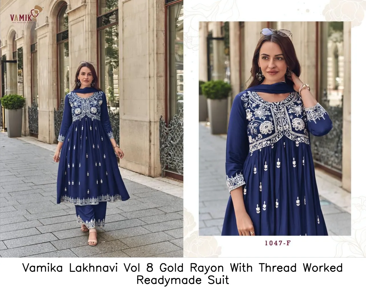 Vamika Lakhnavi Vol 8 Gold Rayon With Thread Worked Readymade Suit — Wholesale Readymade Pakistani Suits, vamika wholesale from Surat — view 4