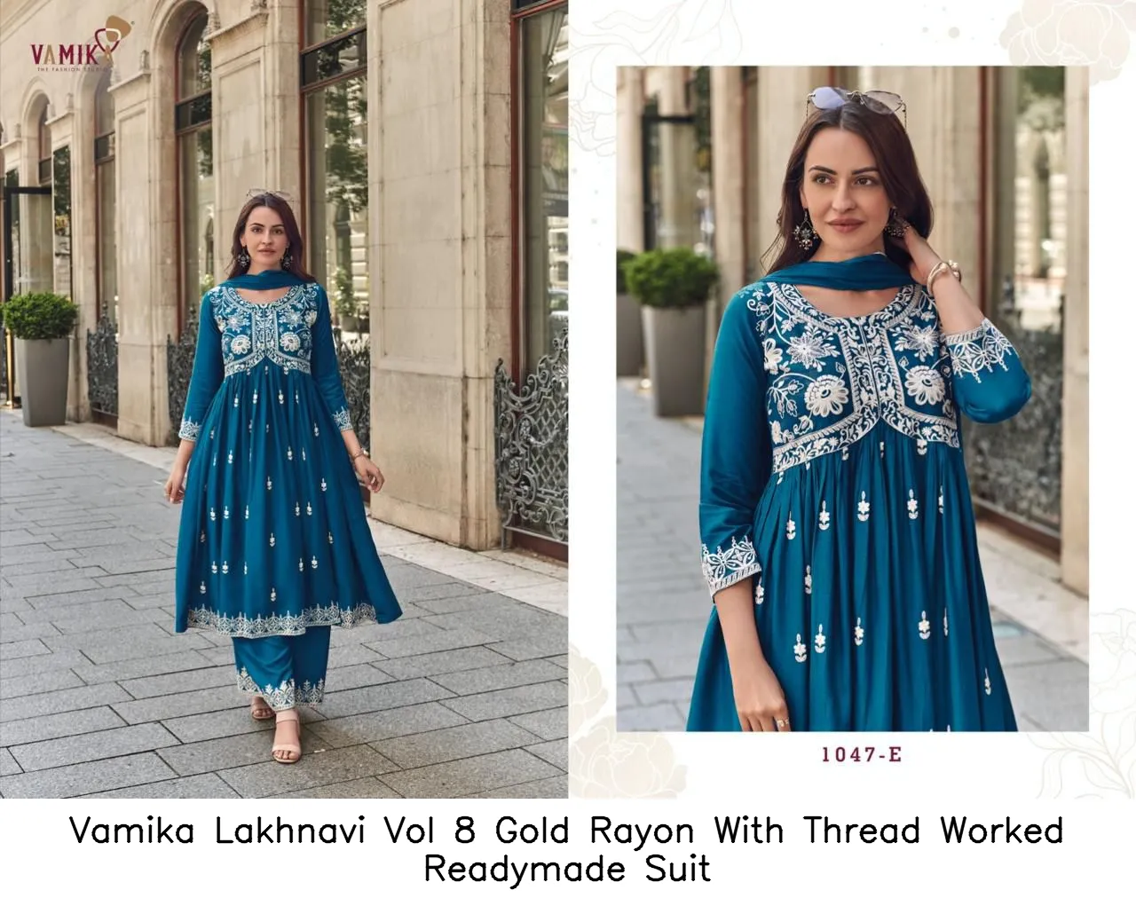 Vamika Lakhnavi Vol 8 Gold Rayon With Thread Worked Readymade Suit — Wholesale Readymade Pakistani Suits, vamika wholesale from Surat — view 5