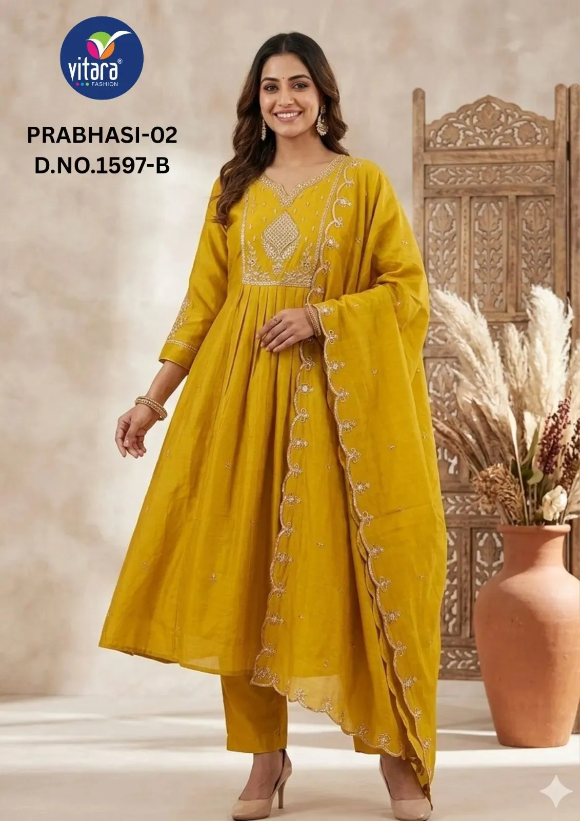 Vitara Prabhasi Vol 2 Mal Chanderi Embroidered Kurti With Bottom Pant Set