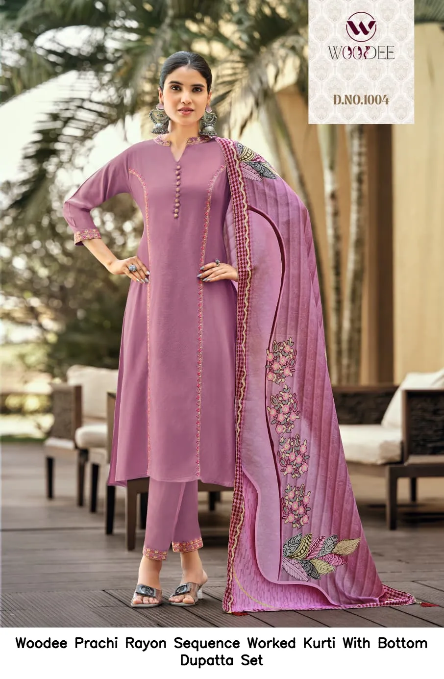 Woodee Prachi Rayon Sequence Worked Kurti With Bottom Dupatta Set — Wholesale Kurti With Bottom Dupatta, Woodee wholesale from Surat — view 5