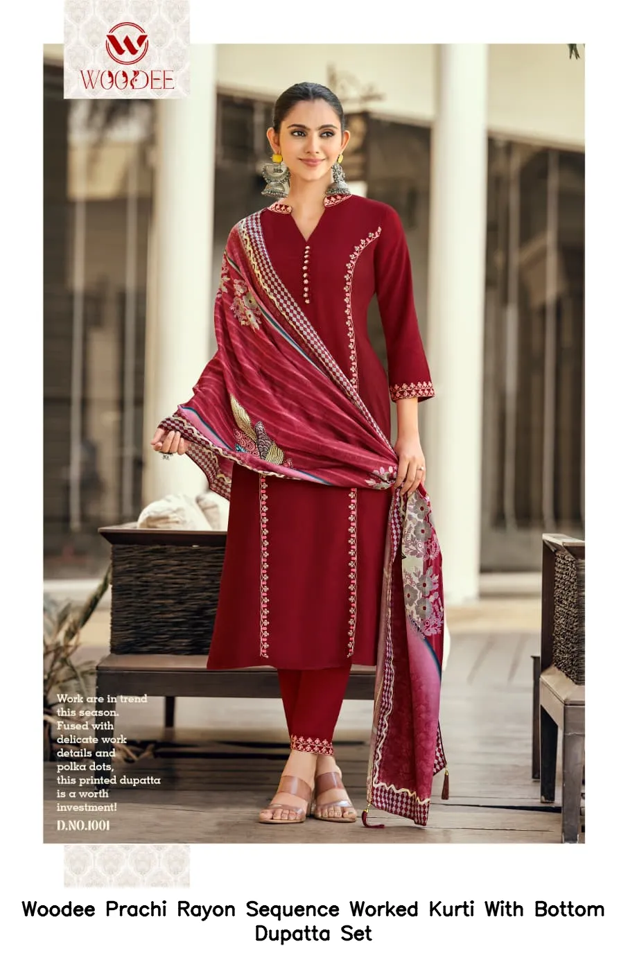 Woodee Prachi Rayon Sequence Worked Kurti With Bottom Dupatta Set — Wholesale Kurti With Bottom Dupatta, Woodee wholesale from Surat — view 6