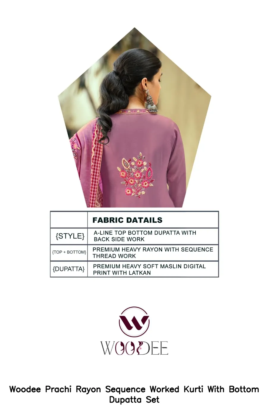 Woodee Prachi Rayon Sequence Worked Kurti With Bottom Dupatta Set — Wholesale Kurti With Bottom Dupatta, Woodee wholesale from Surat — view 7