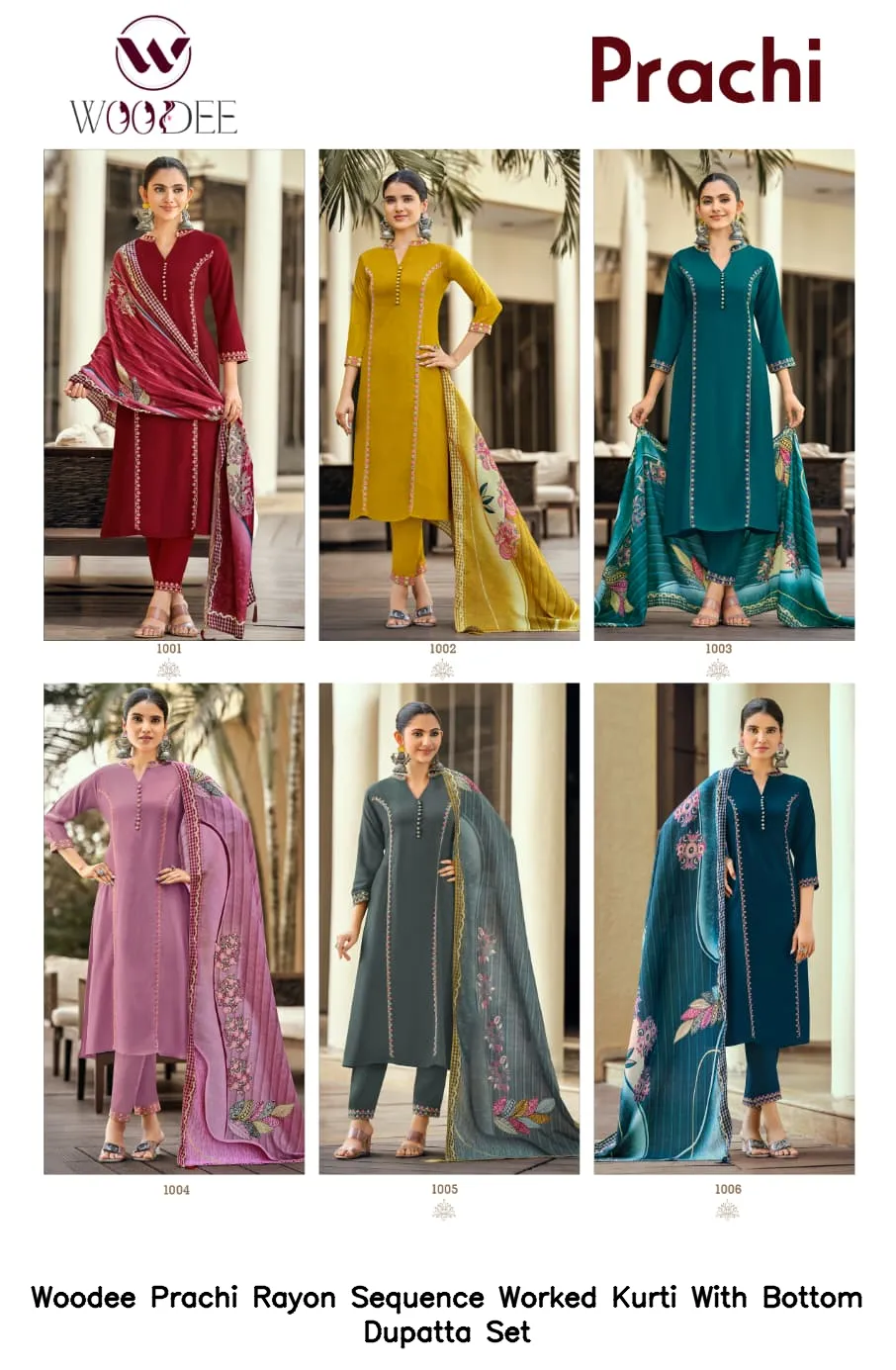 Woodee Prachi Rayon Sequence Worked Kurti With Bottom Dupatta Set — Wholesale Kurti With Bottom Dupatta, Woodee wholesale from Surat — view 8