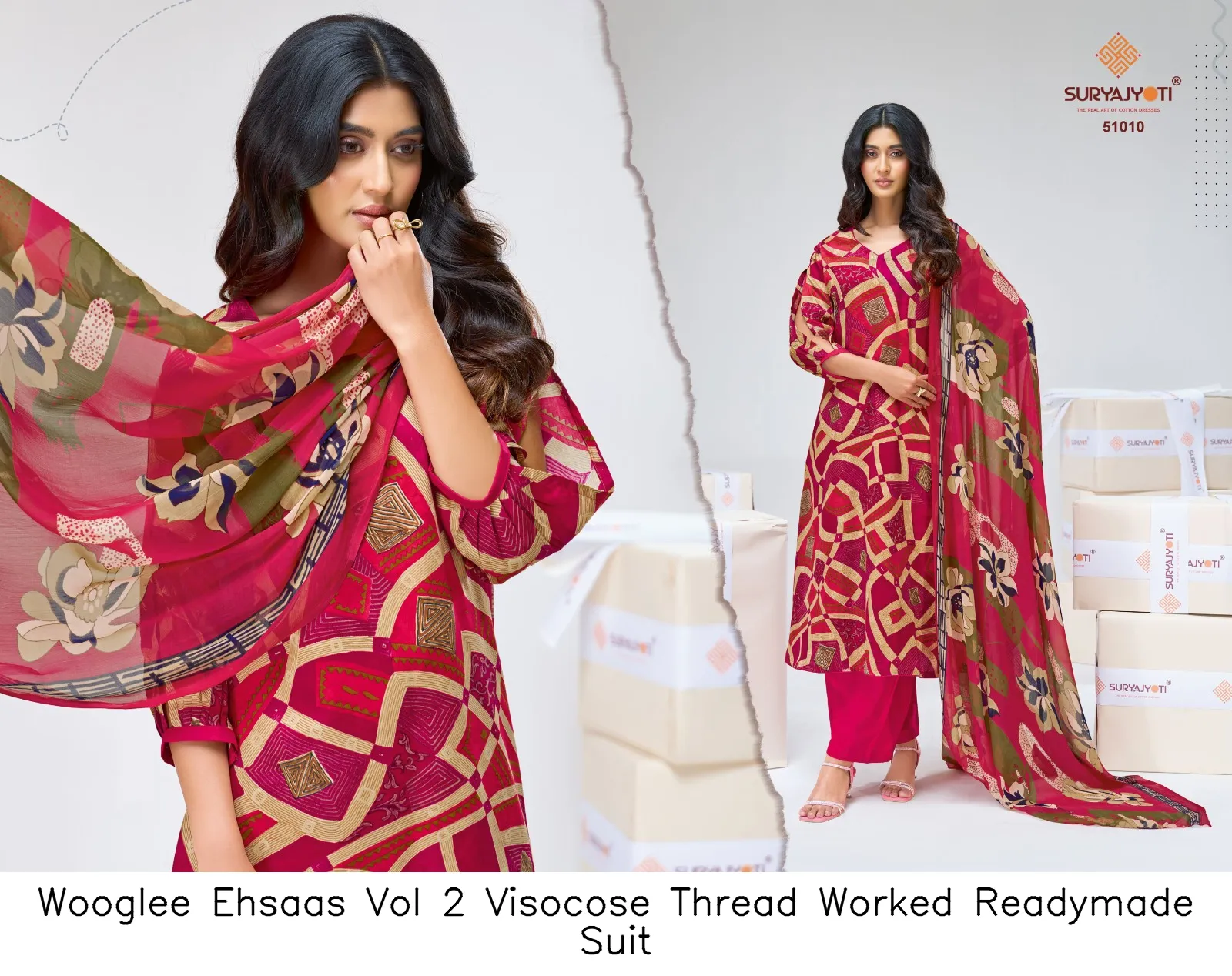Wooglee Ehsaas Vol 2 Visocose Thread Worked Readymade Suit — Wholesale Dress Material, Wooglee wholesale from Surat - Gallery Image 2