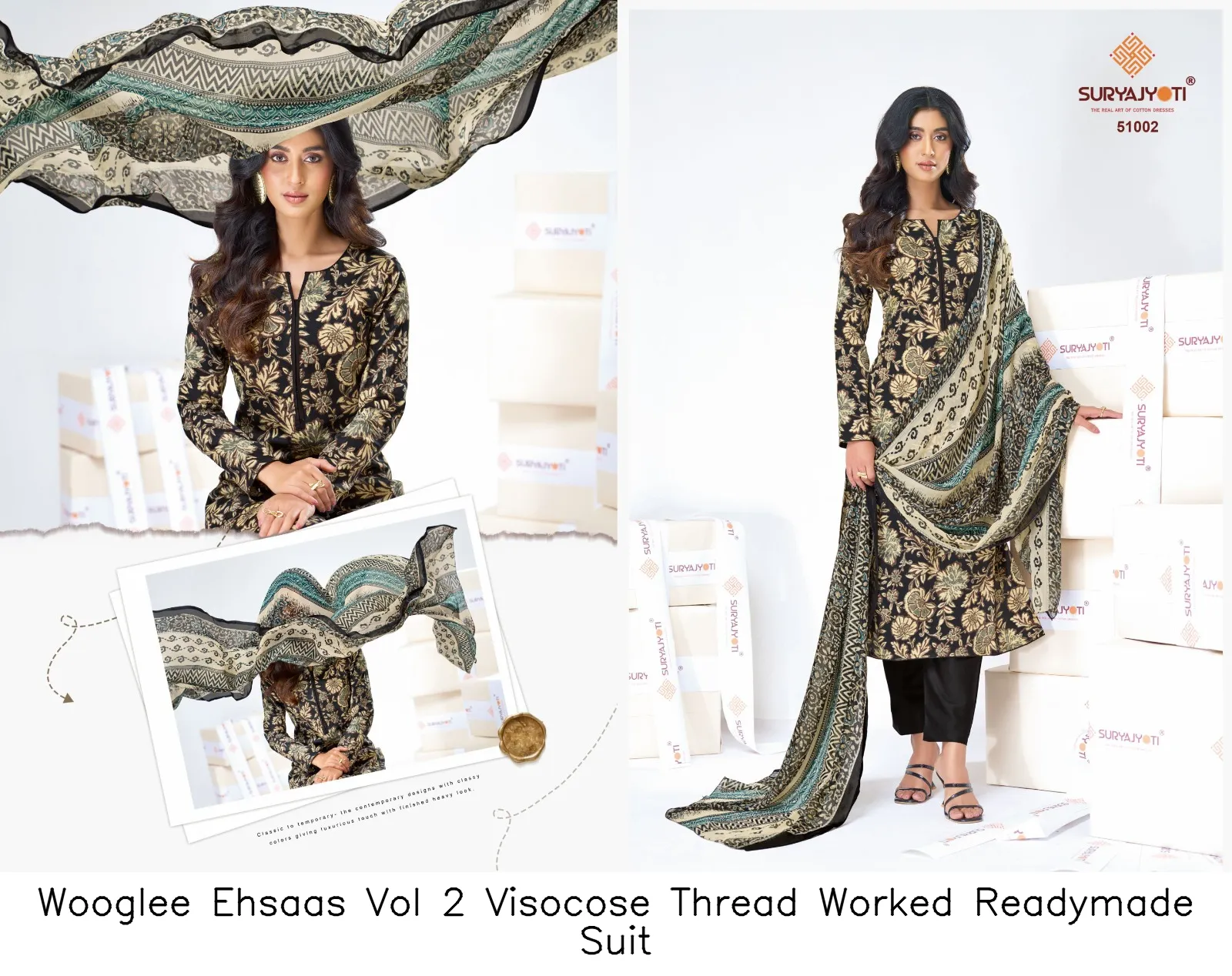 Wooglee Ehsaas Vol 2 Visocose Thread Worked Readymade Suit — Wholesale Dress Material, Wooglee wholesale from Surat - Gallery Image 3